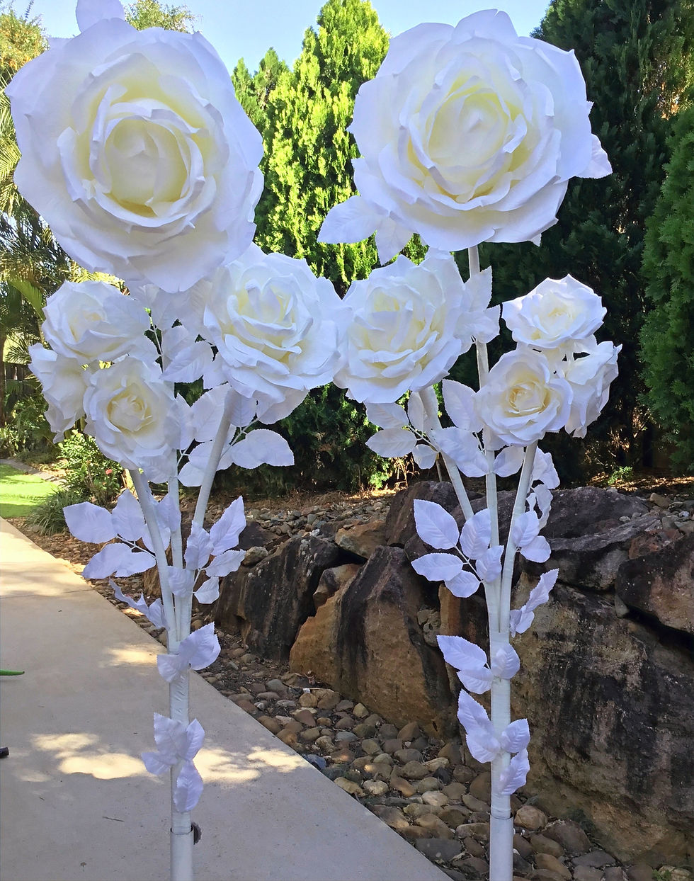 Giant white silk roses Wow Weddings Hire