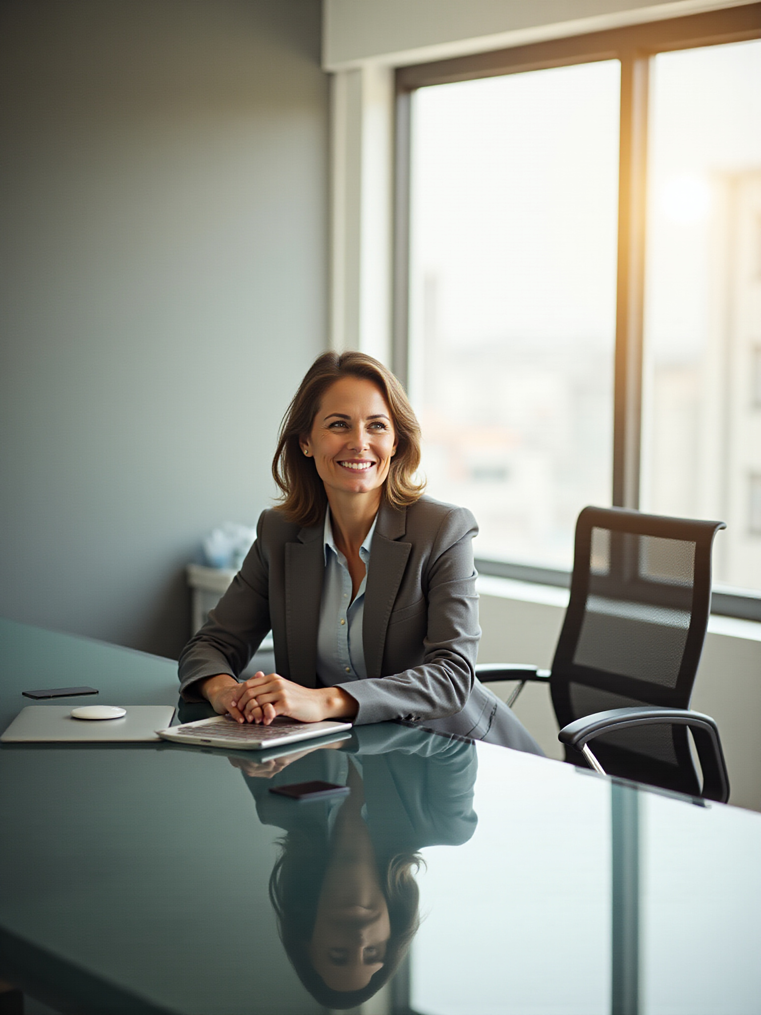Smiling professional woman at conference table