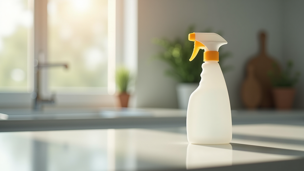 Close-up view of a bottle of Virukill spray on a clean countertop