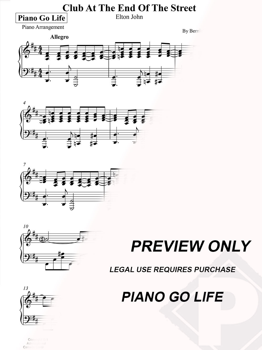 Elton John - Club At The End Of The Street Sheet Music