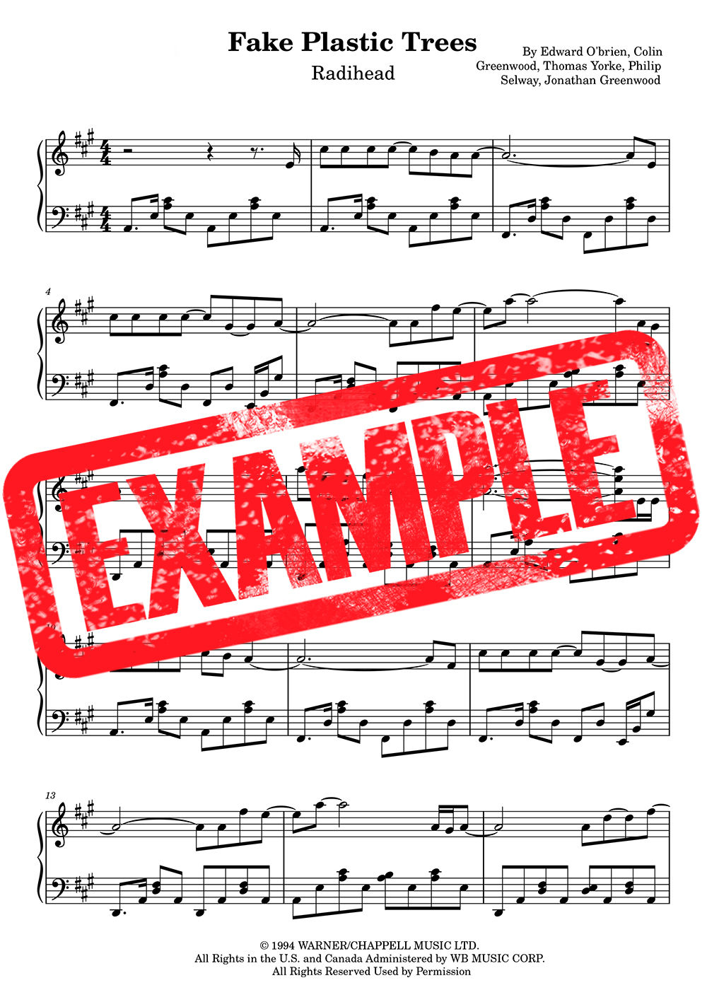 Radiohead - Fake Plastic Trees Sheet Music