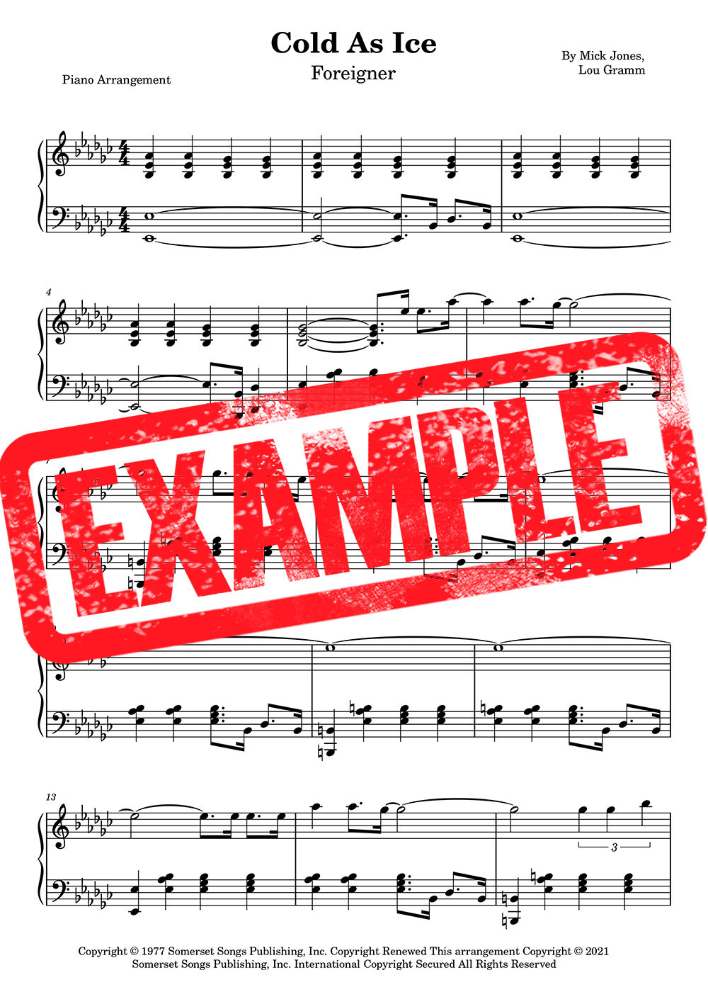 Foreigner - Cold As Ice Sheet Music