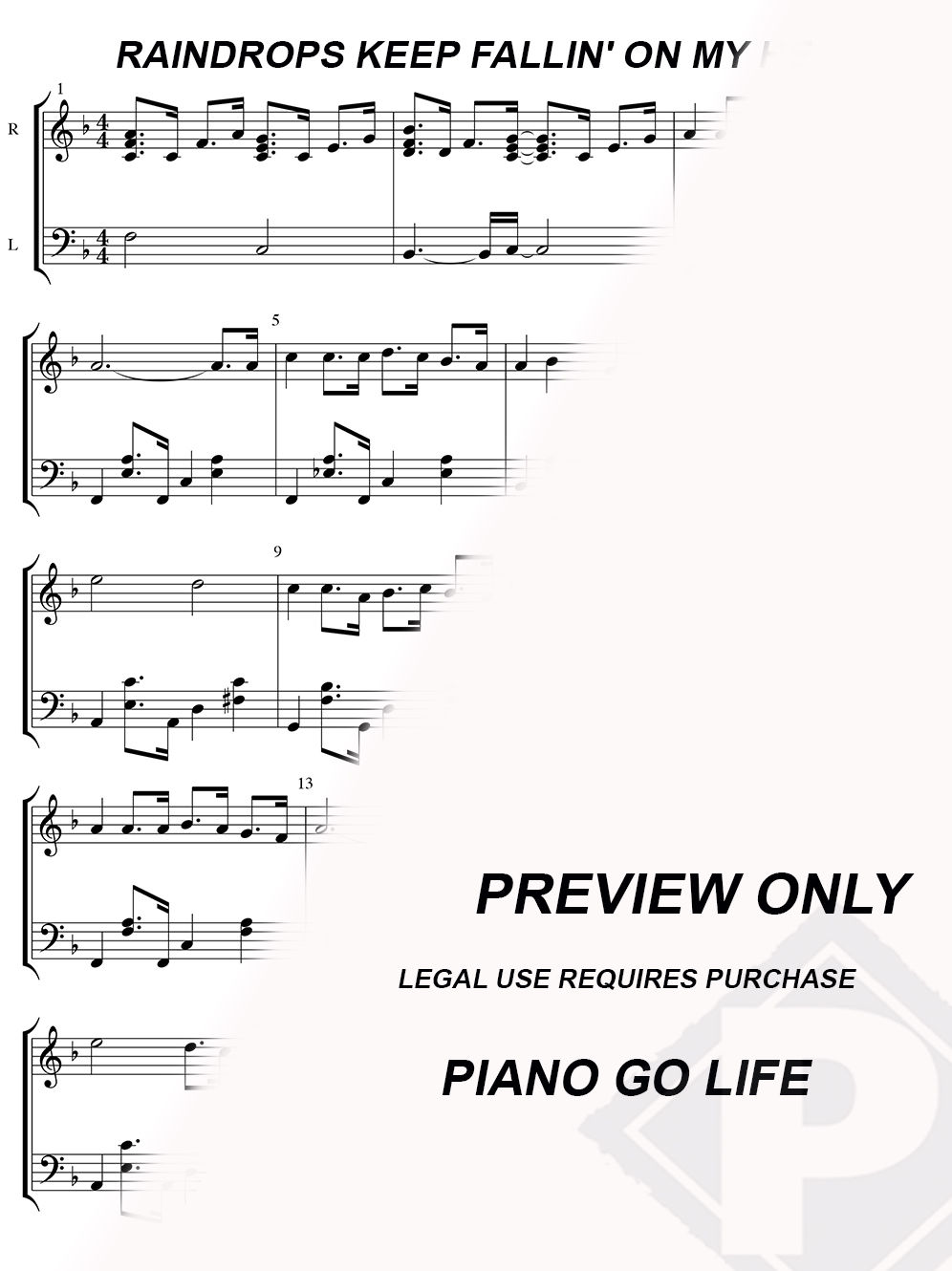 B.J.Thomas - Raindrops Keep Fallin' On My Head Sheet Music