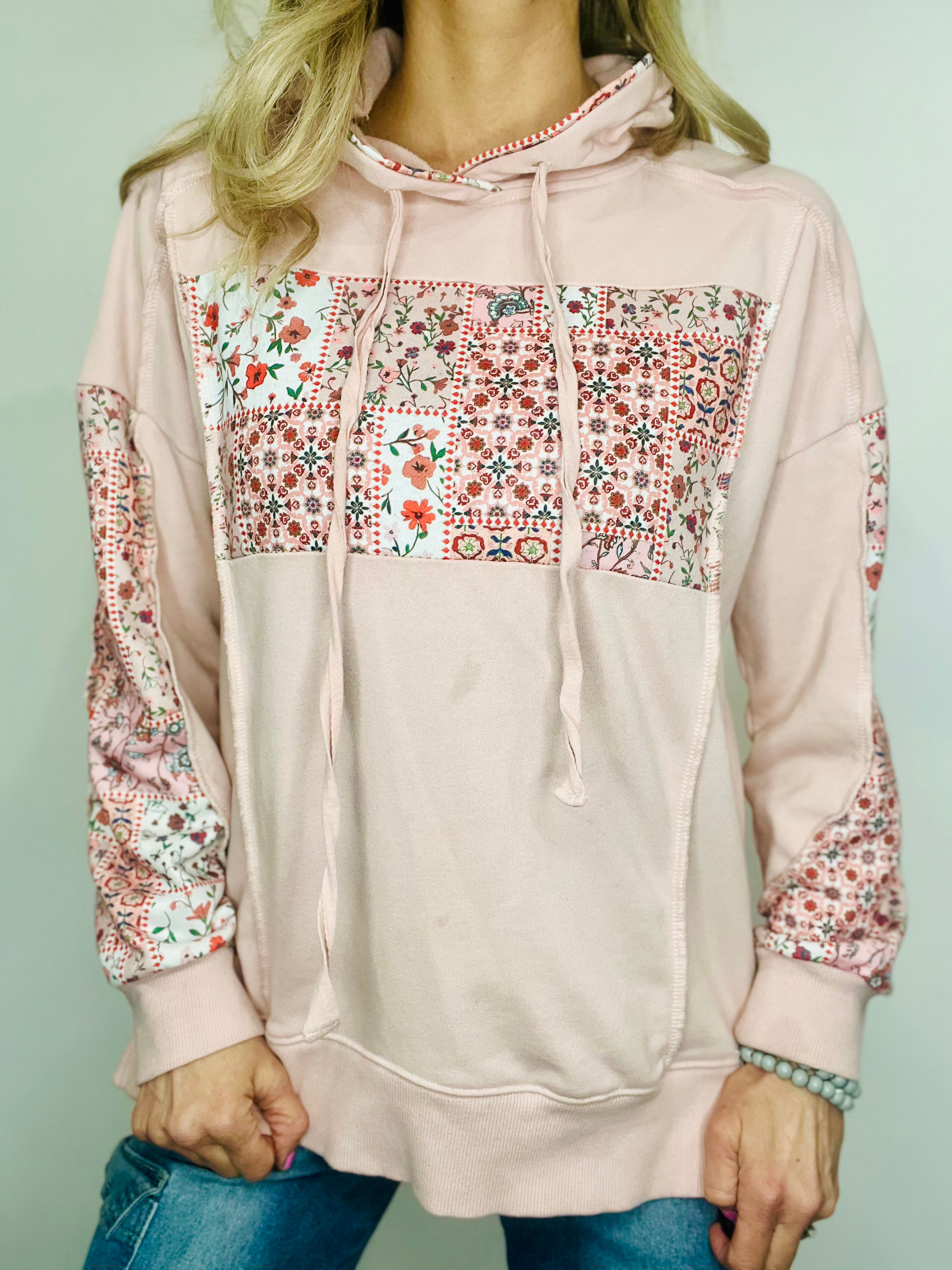 Blush Patchwork Floral Hoodie