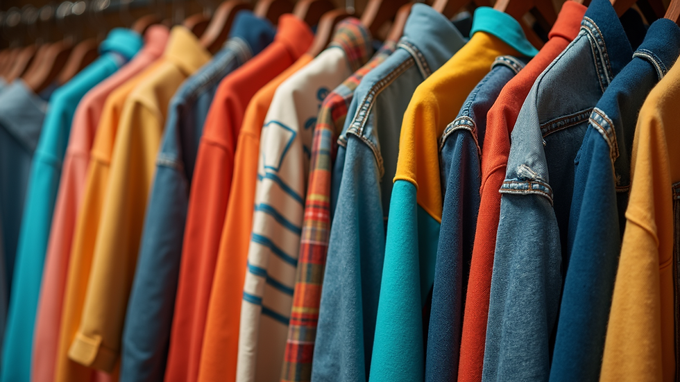 Eye-level view of a vibrant ASOS clothing display featuring trendy streetwear