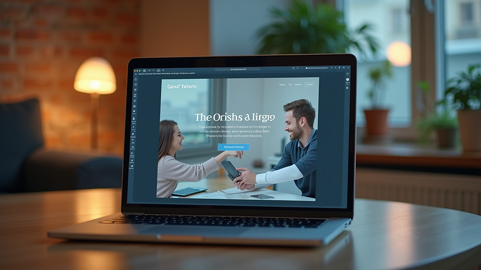 High angle view of a laptop screen showing a brand story presentation