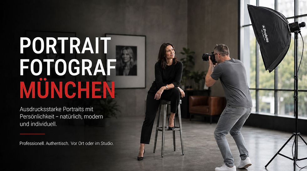 Portraitfotograf München bei einem professionellen Portrait-Shooting mit mobilem Studio-Licht in moderner, natürlicher Atmosphäre.