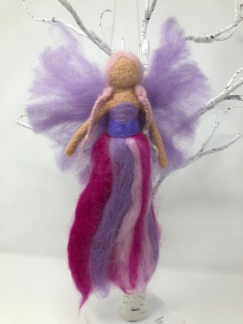Needle Felted Fairy in Pink and Purple Stripes