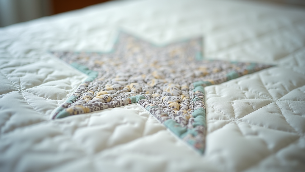 Eye-level view of a modern baby quilt with a simple star pattern