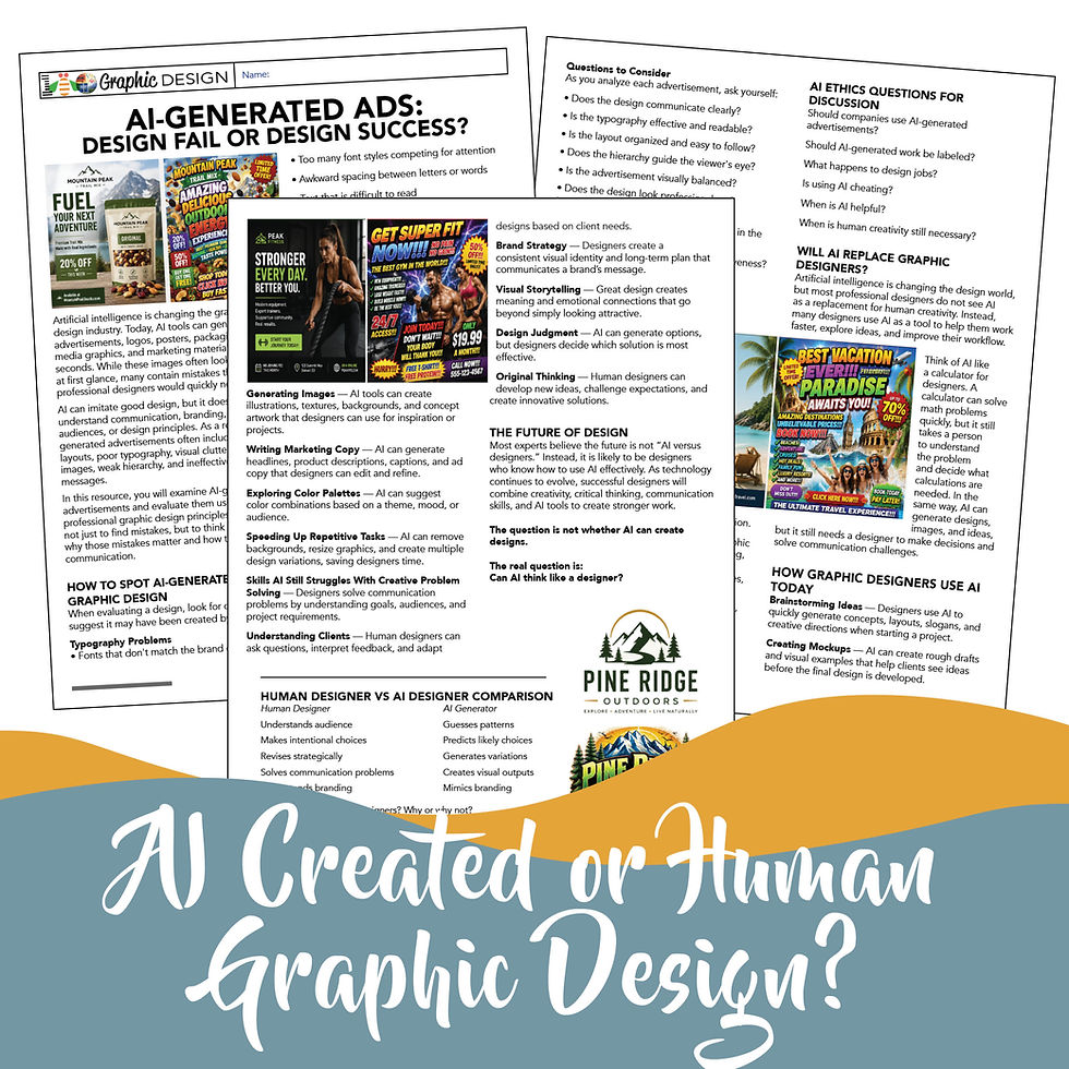 Thumbnail: AI vs Human Graphic Design Activities Bundle | Critique Worksheets Sets #1 & #2