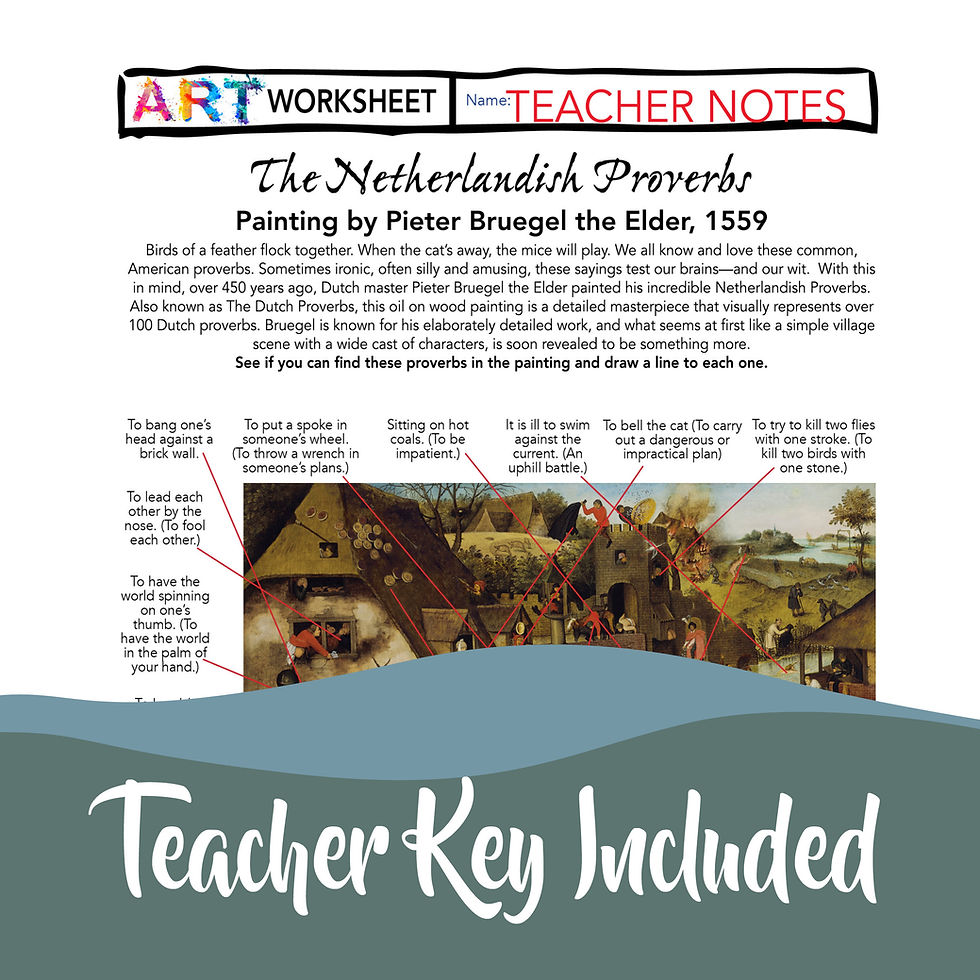 Thumbnail: Art Pieter Bruegel the Elder, The Netherlandish Proverbs Seek & Find Worksheet