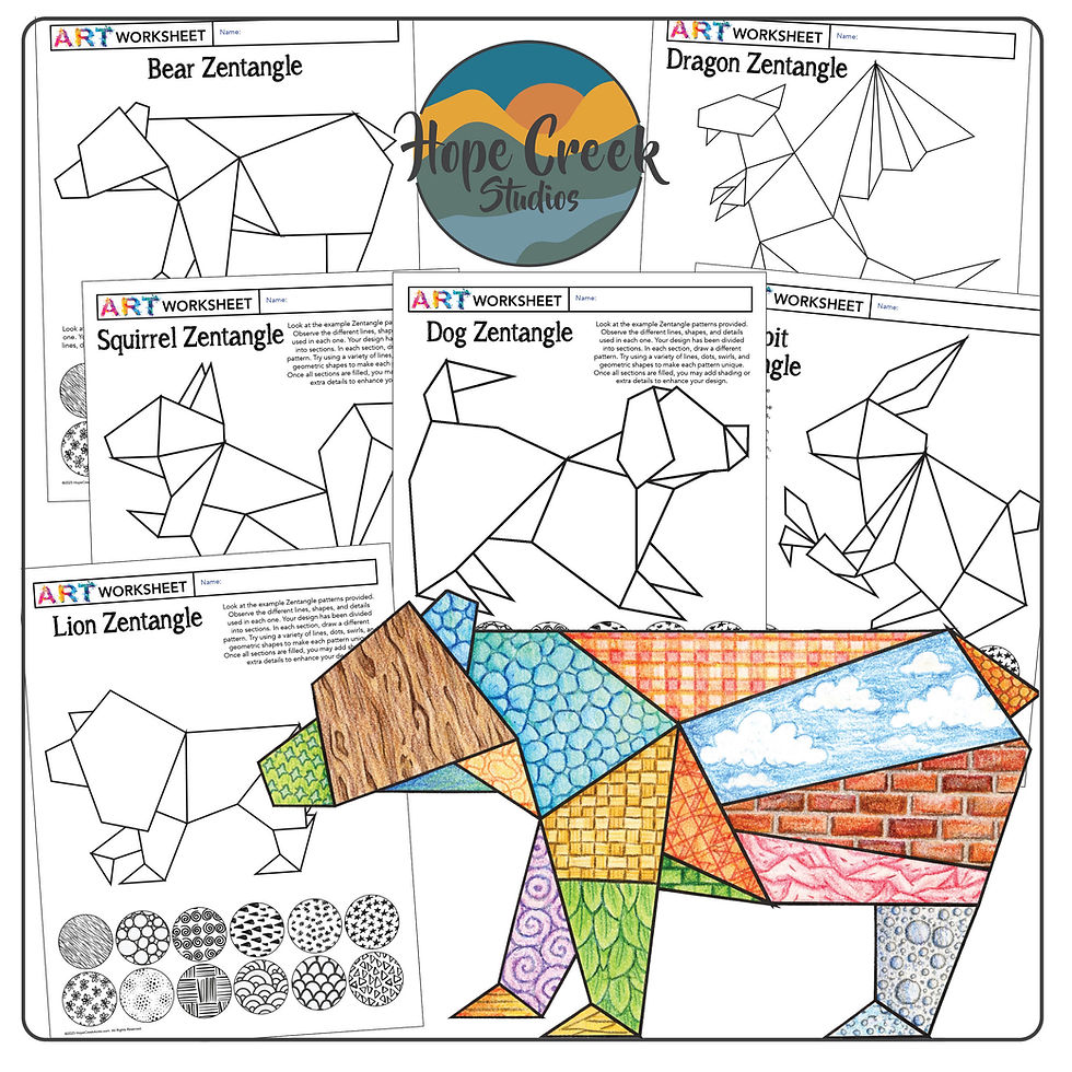 Thumbnail: Art Drawing Worksheets Zentangle Animal Texture, Line & Pattern Activity Easy