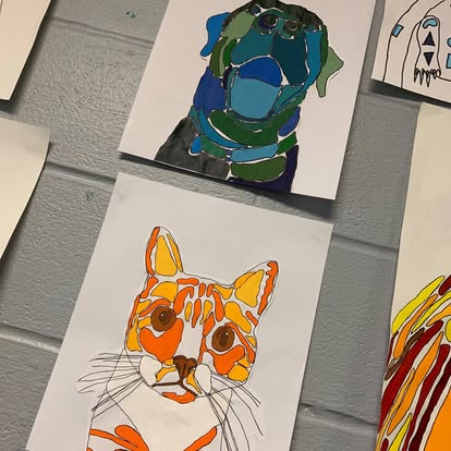 dog and cat analogous contour line art projects