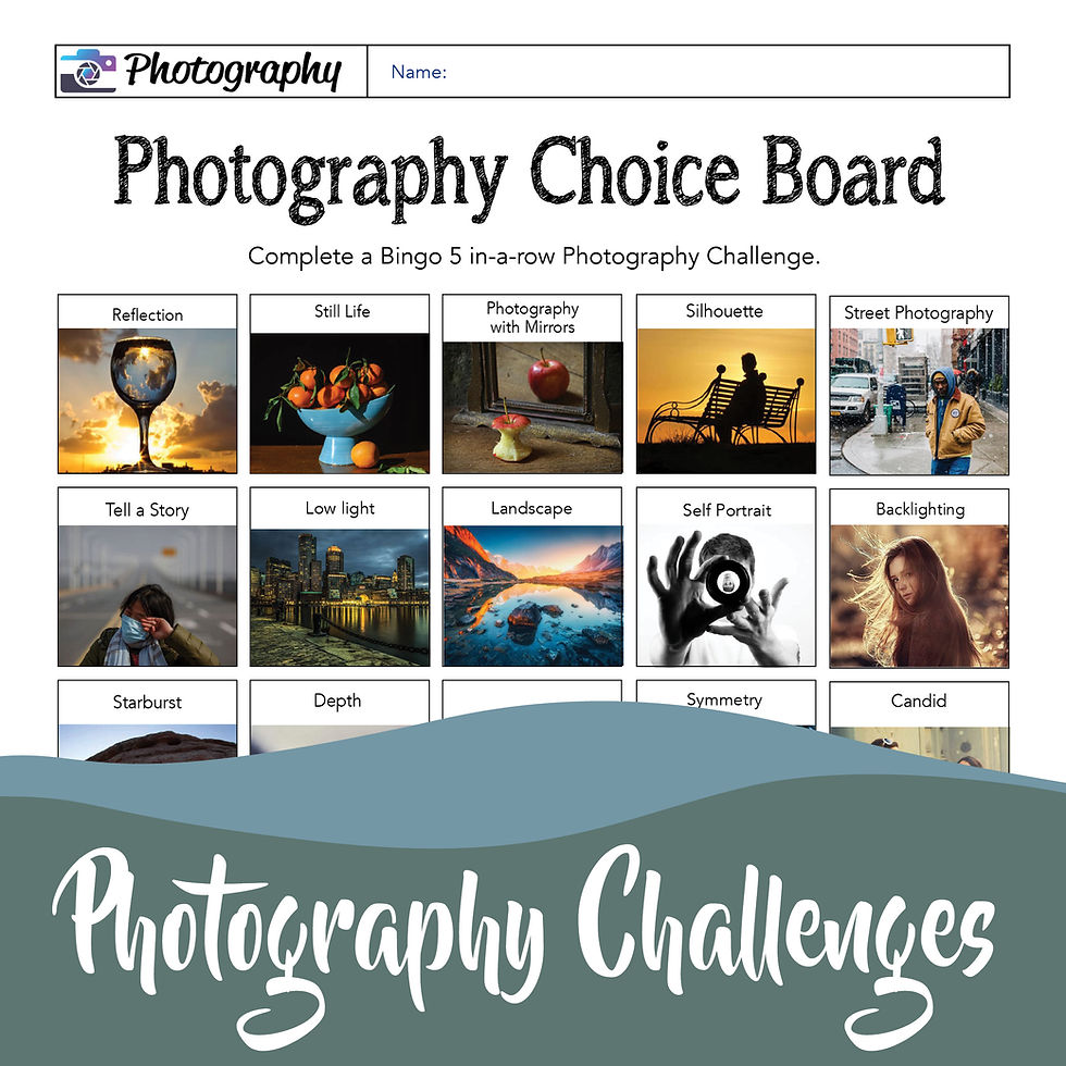 Thumbnail: Art Photography Technique Challenge Prompt Board Choice BINGO Worksheet Chart