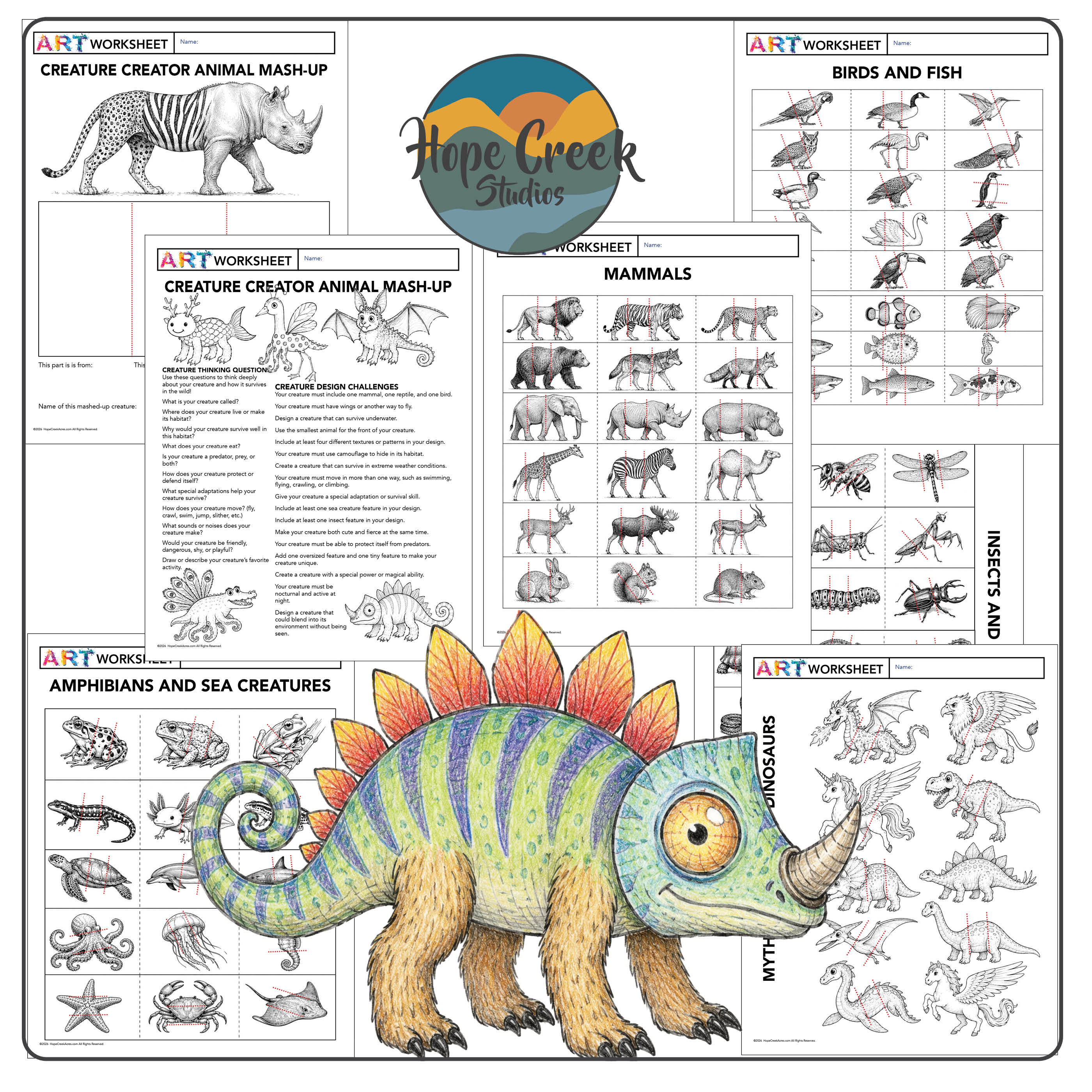 Surrealism Creature Creator Animal Mash Up Art Project Drawing Worksheets Pack