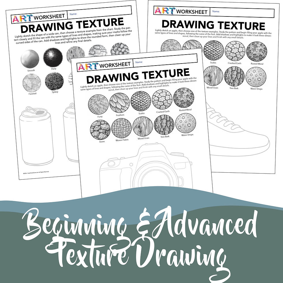 Thumbnail: Texture Drawing Worksheets | Beg & Adv Shading & Texture Art Activities Bundle