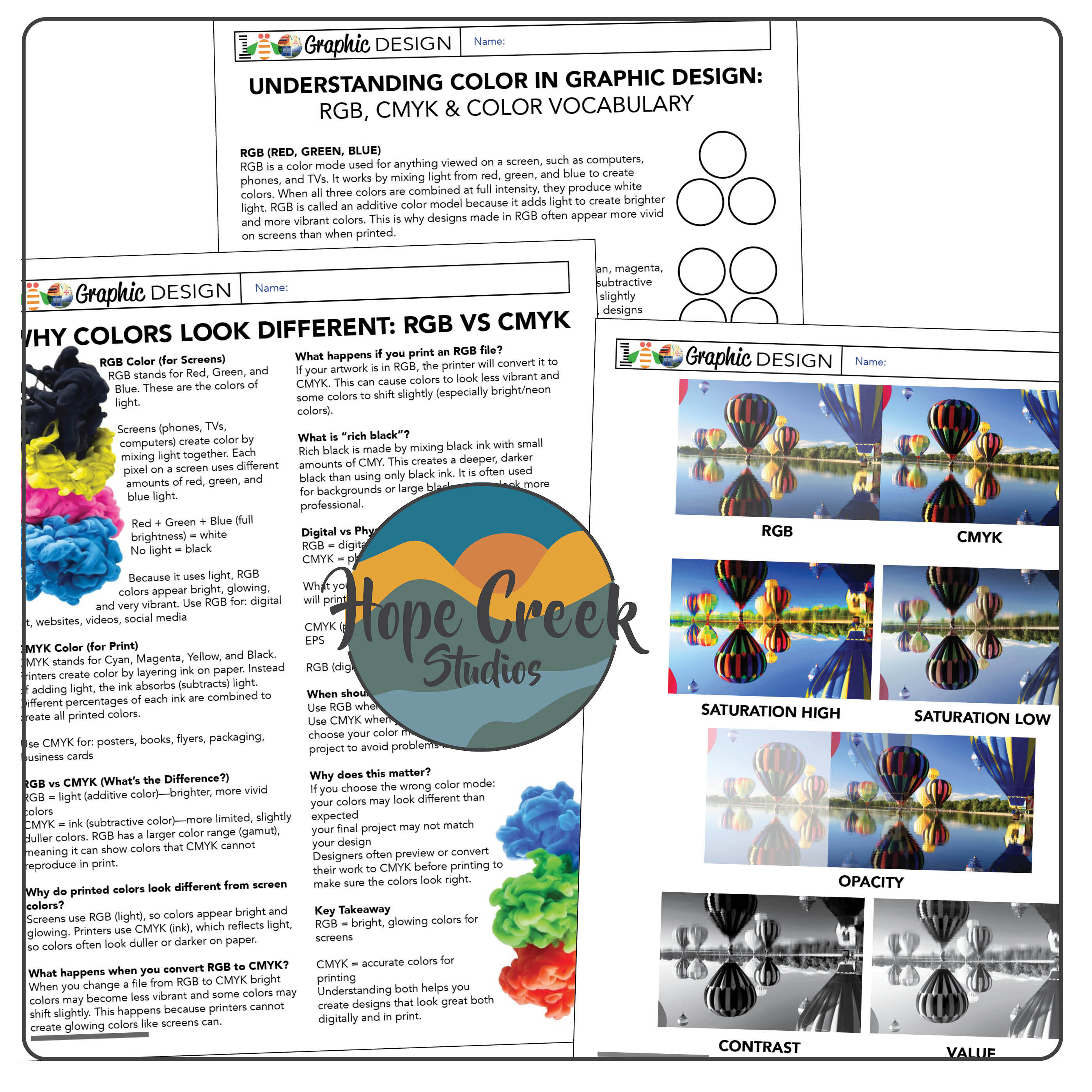 Art & Graphic Design: Advanced Color Definitions RGB CMYK Opacity Saturation