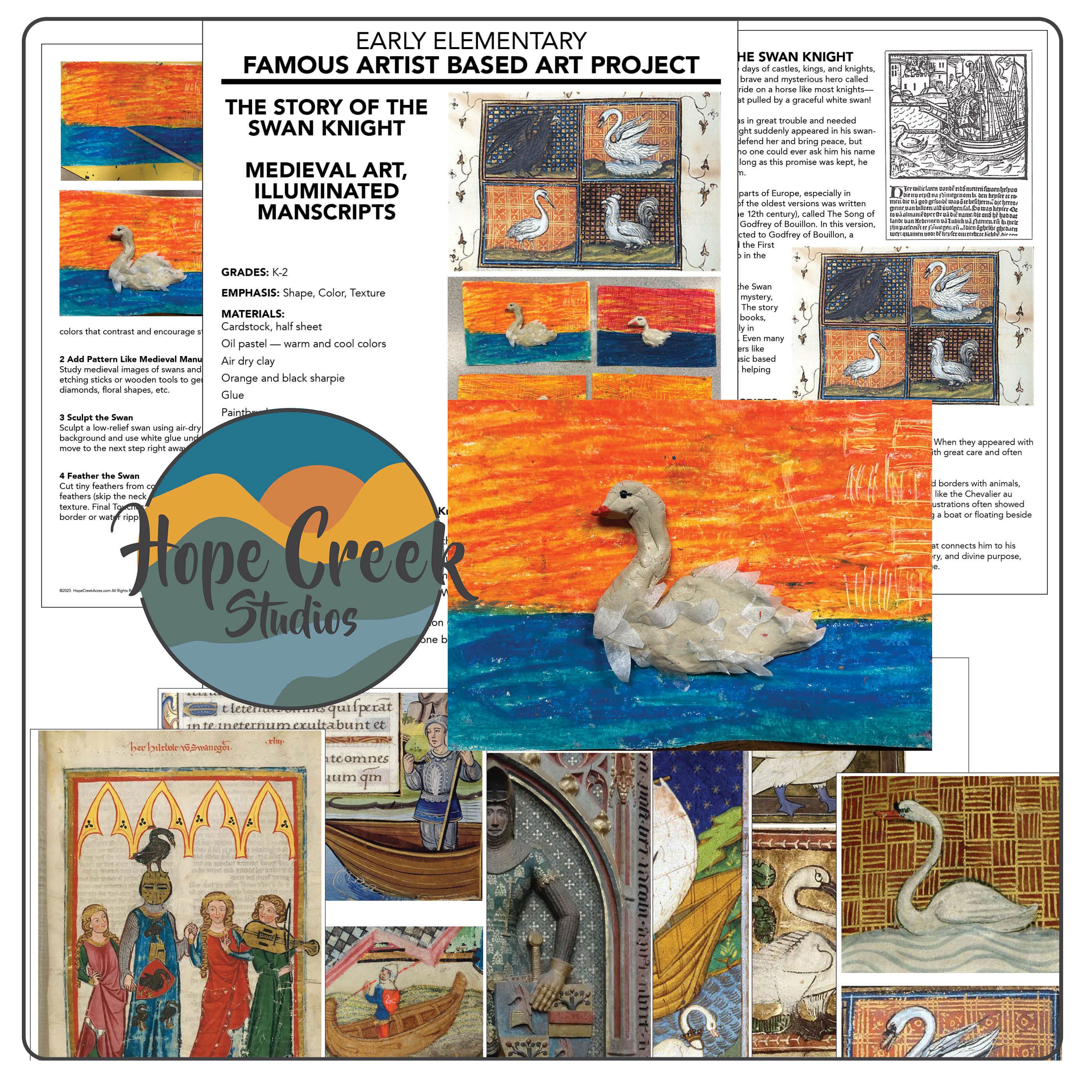 Art History Early Elementary K-2 Project Lesson Medieval Manuscript Knight Swan