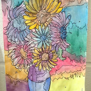 project example flower vase bold watercolor with contour lines traced