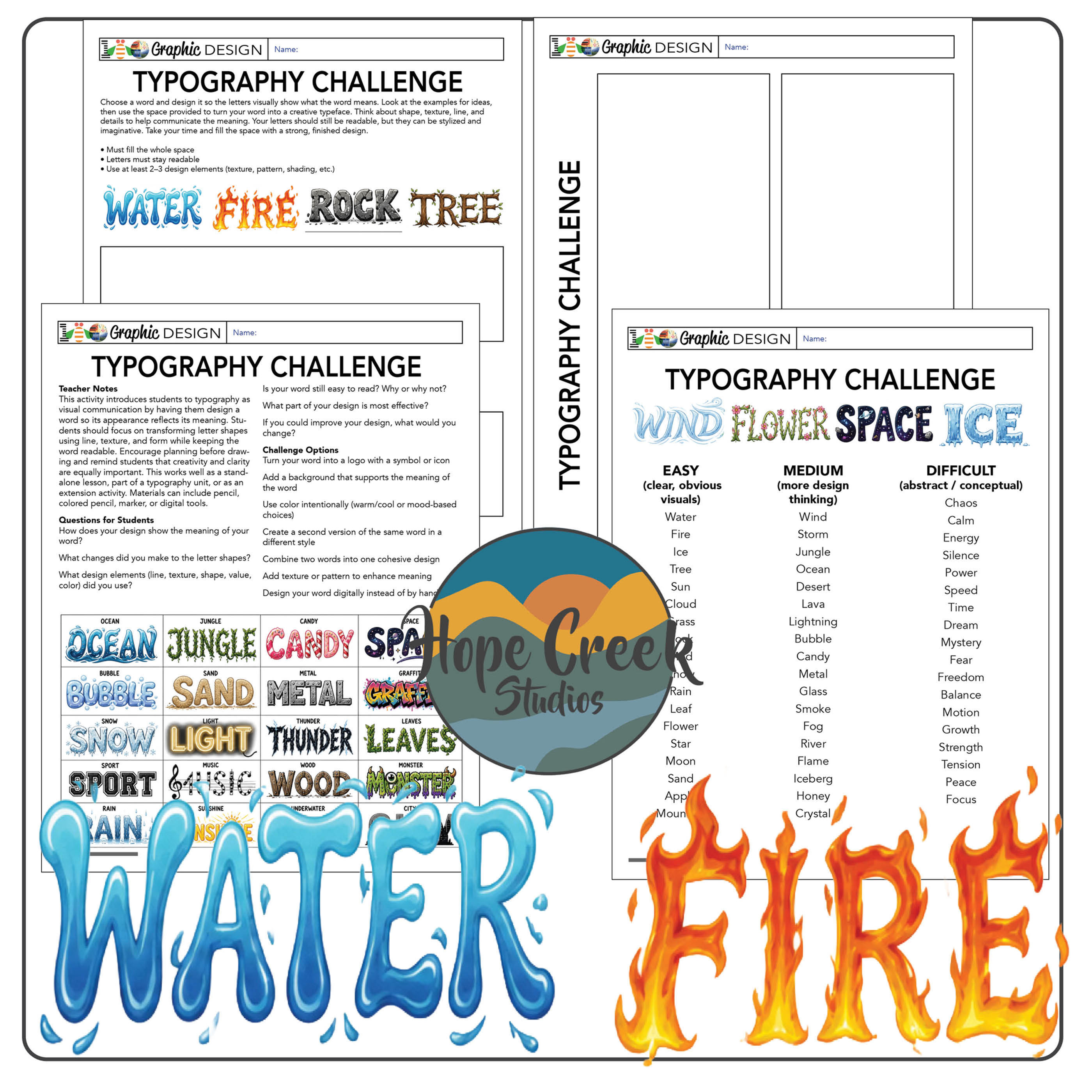 Font & Typeface Word Picture Worksheets Project | Graphic Design Draw & Create
