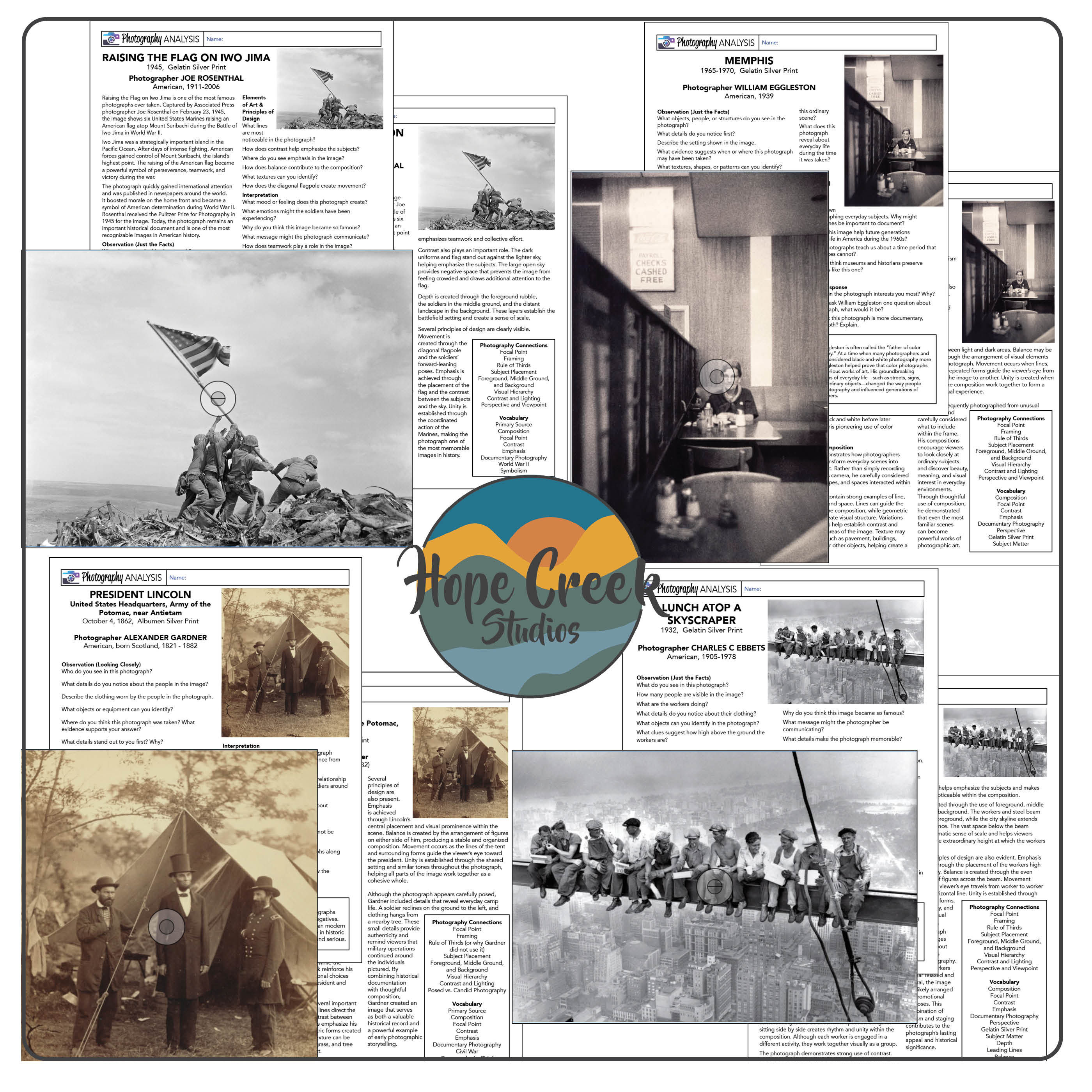 Famous Photography Photo Analysis Bundle | History Art & Photography Worksheets