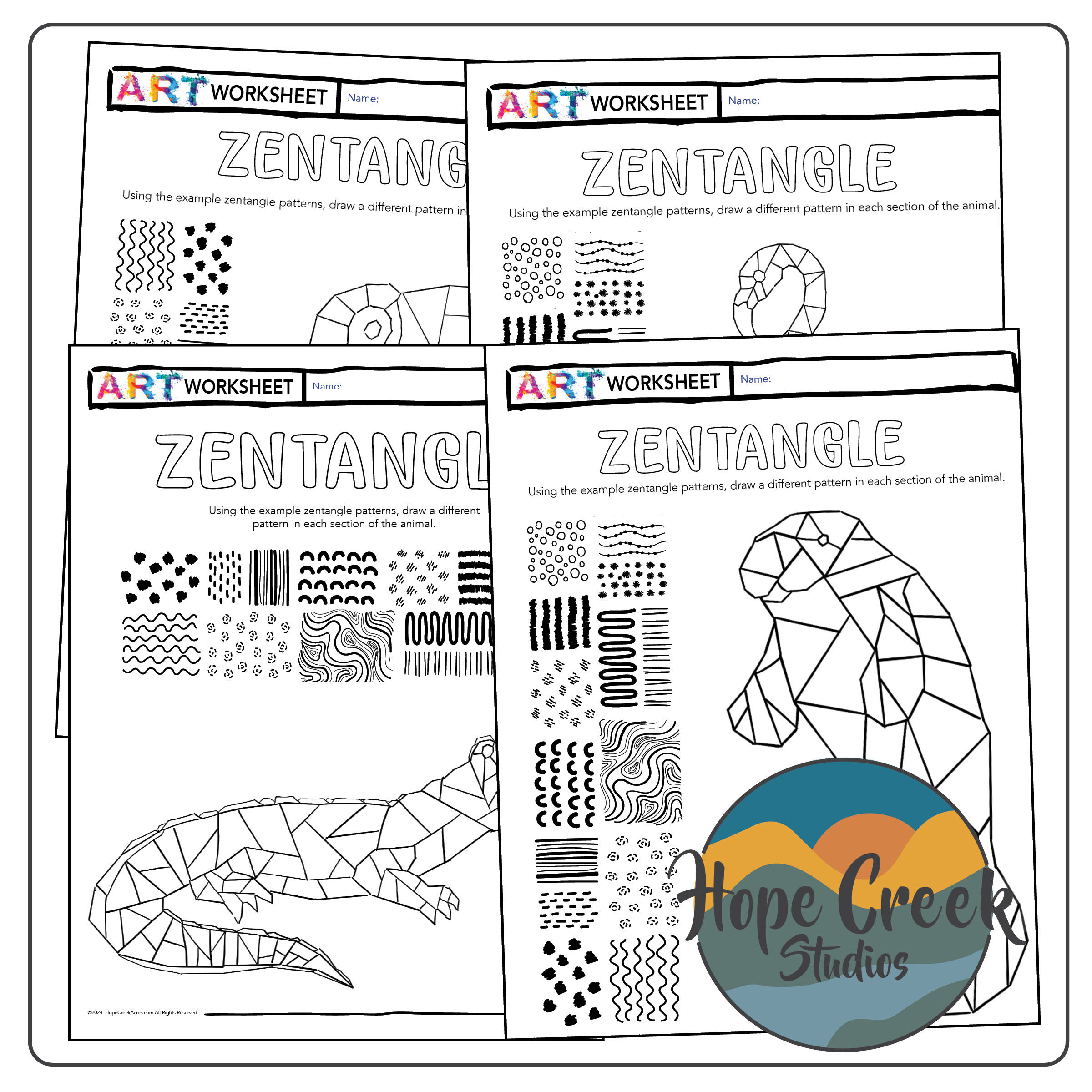 Art Geometric Pattern Texture Zentangle Drawing Tropical Florida Worksheet