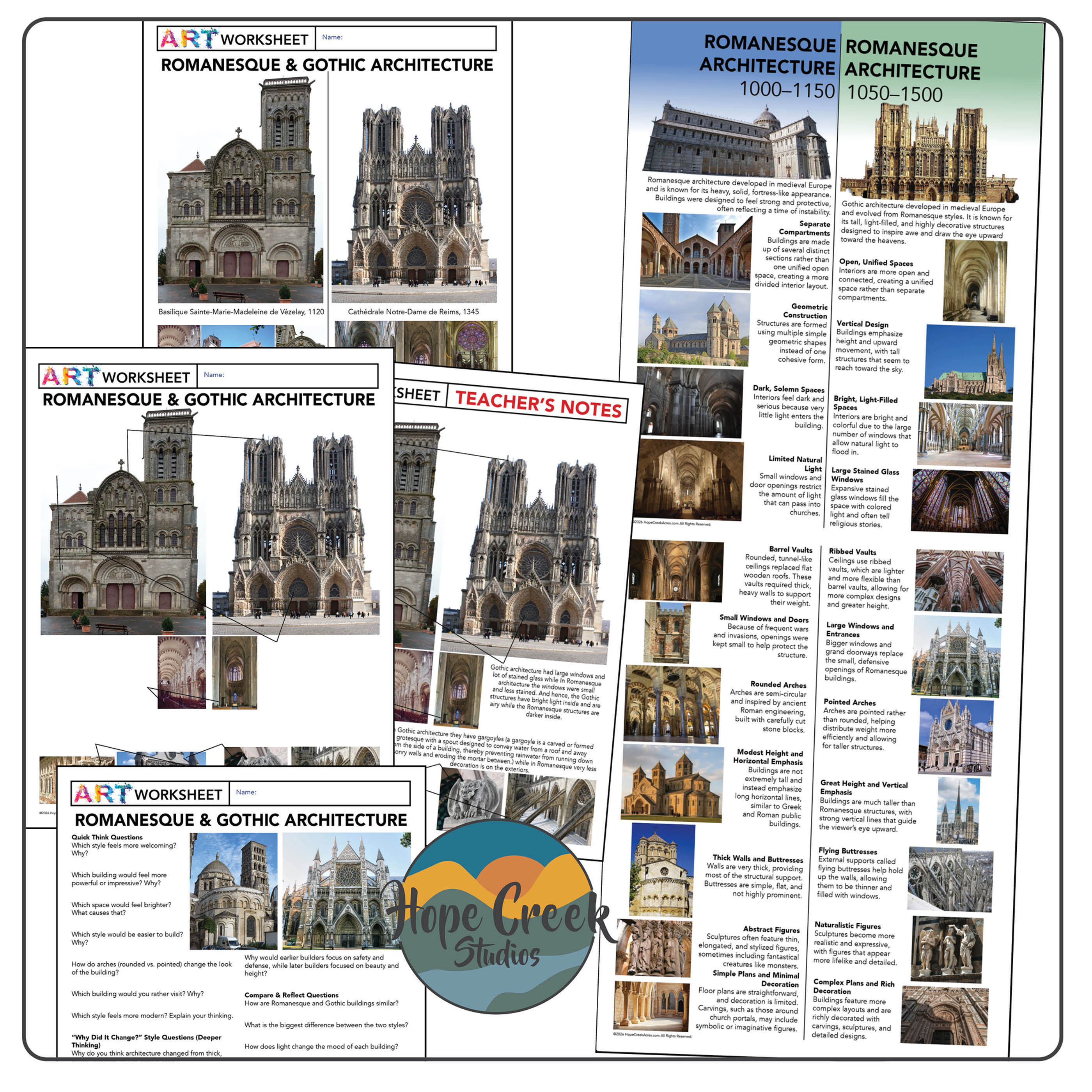 Art History Romanesque & Gothic Architecture Compare & Contrast Worksheet