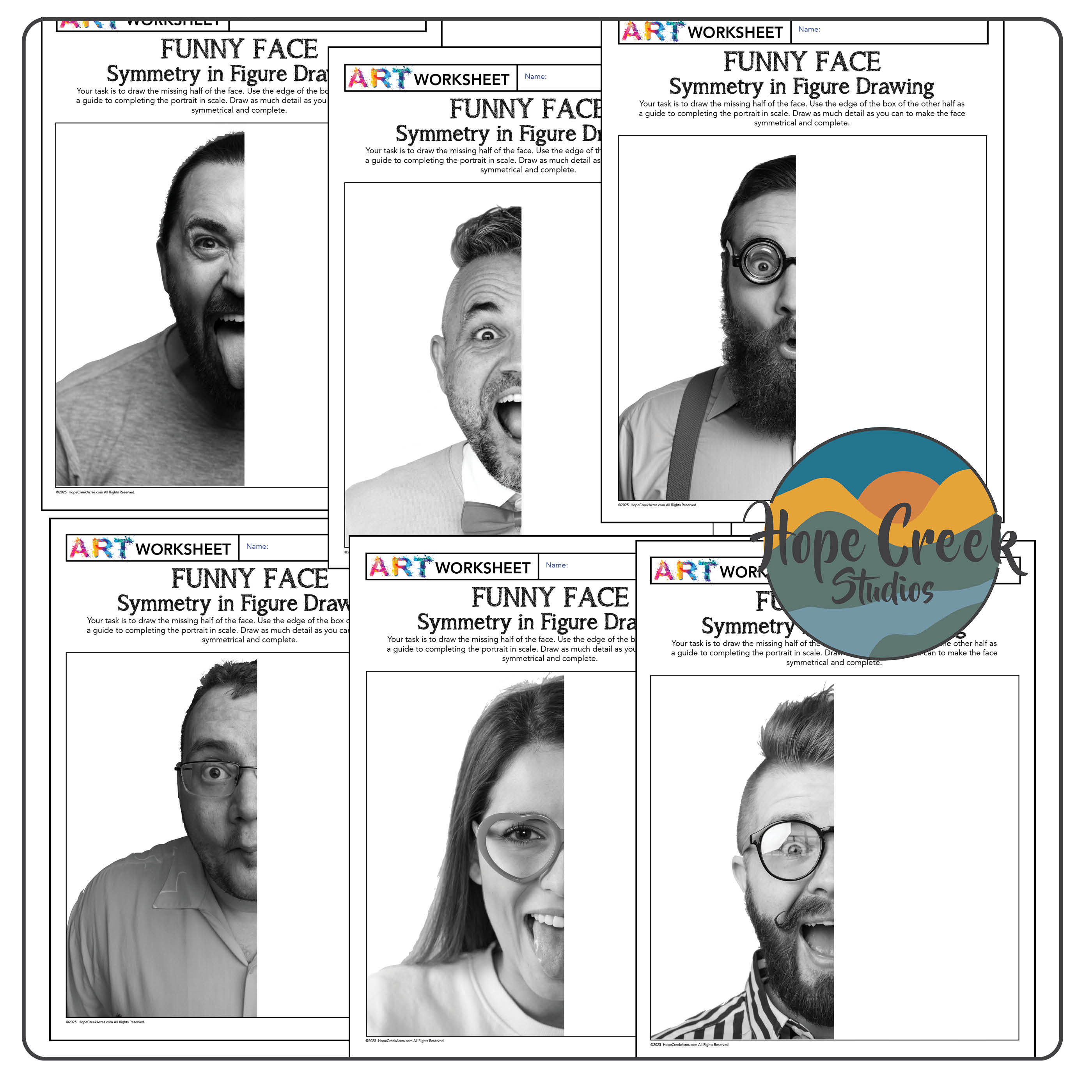 Drawing Art Figure Portrait Reflective Symmetry Face Mark Making Worksheet