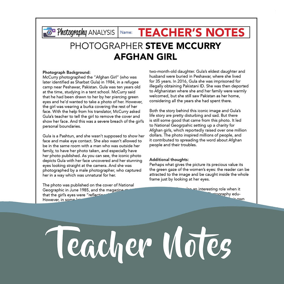 Thumbnail: Art & Photography: Photograph Analysis Steve McCurry "Afghan Girl" Worksheet