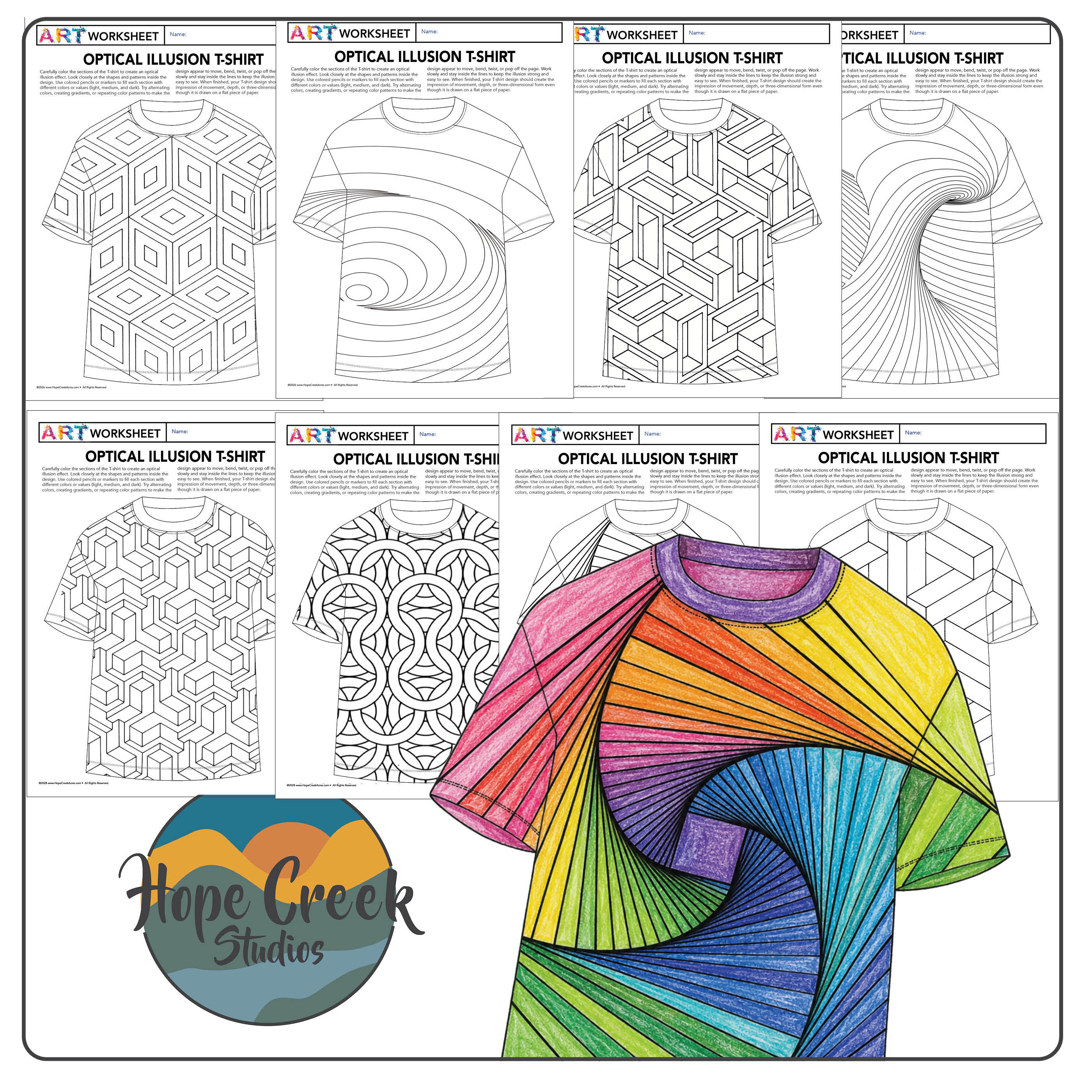 Optical Illusion T-Shirt Coloring Pages | Op Art Activity | Early Finisher Sub