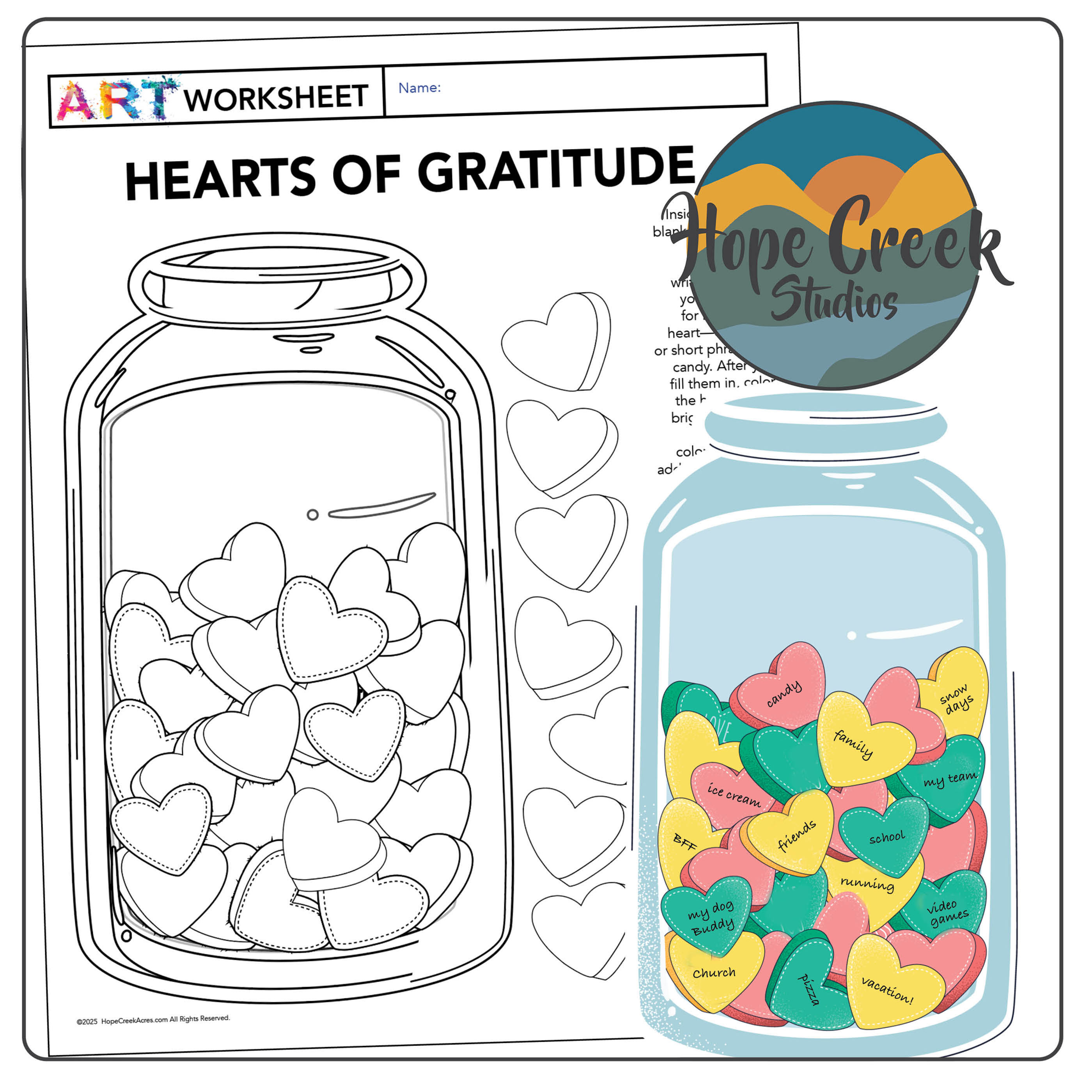 Art Therapy Coloring Gratitude Jar Conversation Hearts Candy Valentine's Day