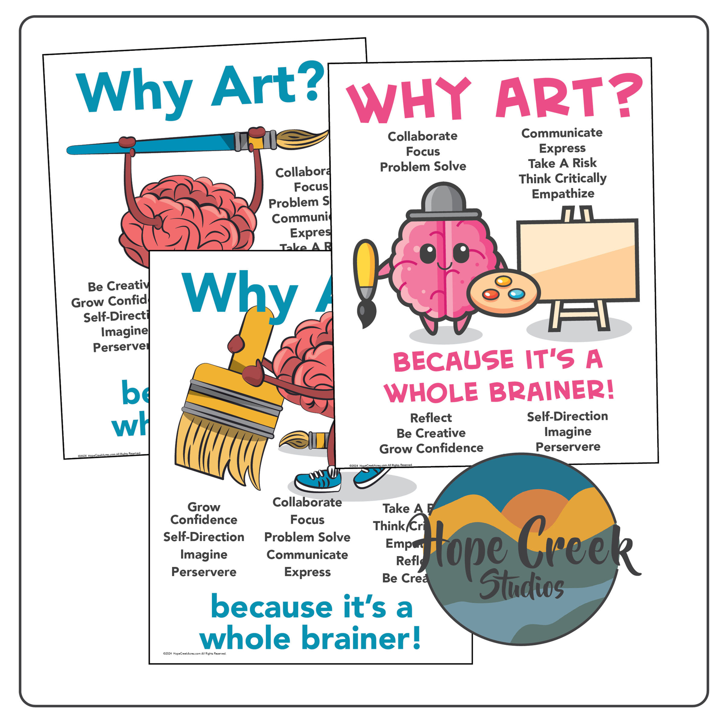 Why Study Art Classroom Posters Reason Fact Mindset Brain: It's a whole brainer