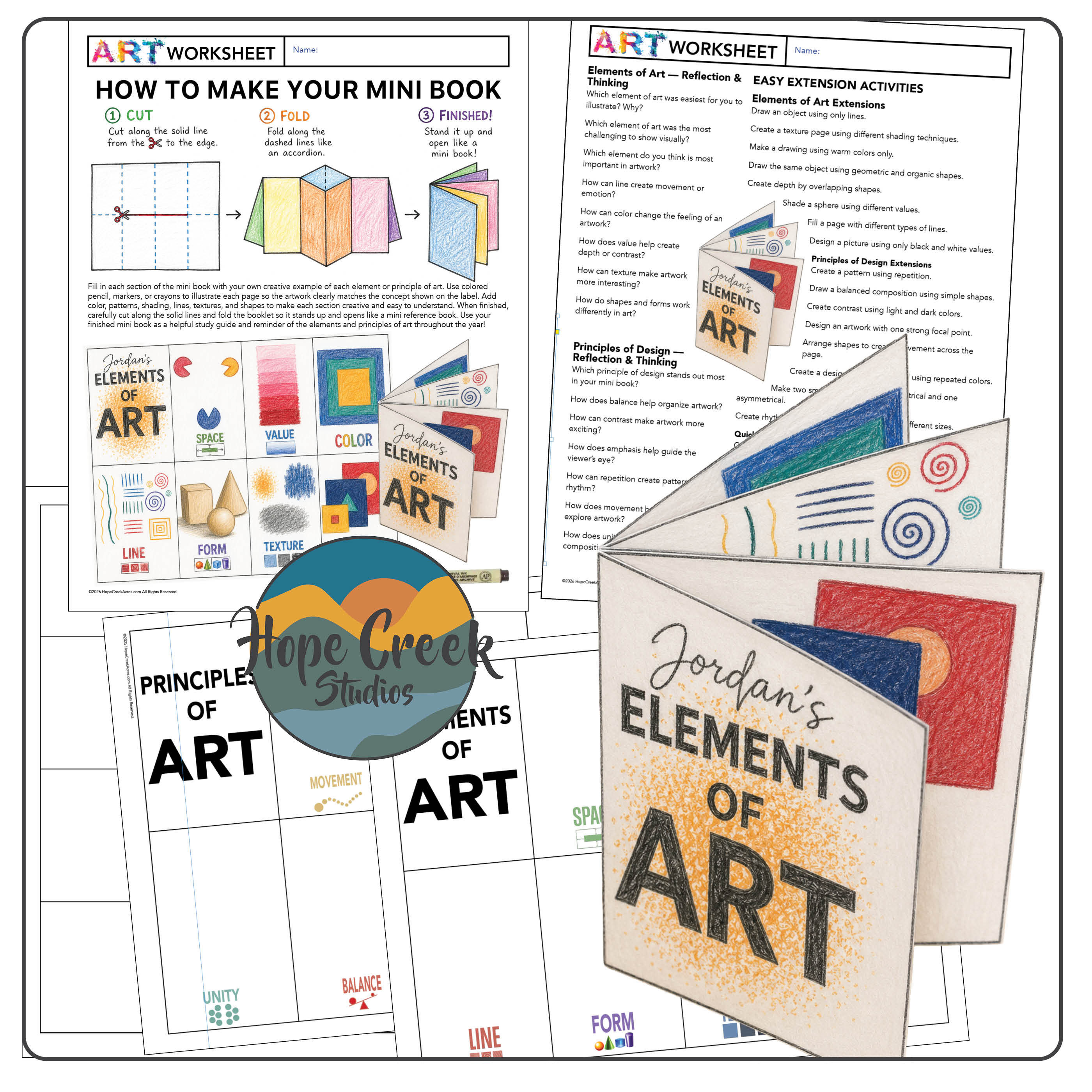 Elements & Principles of Art Mini Book — Interactive Template & Folding Guide