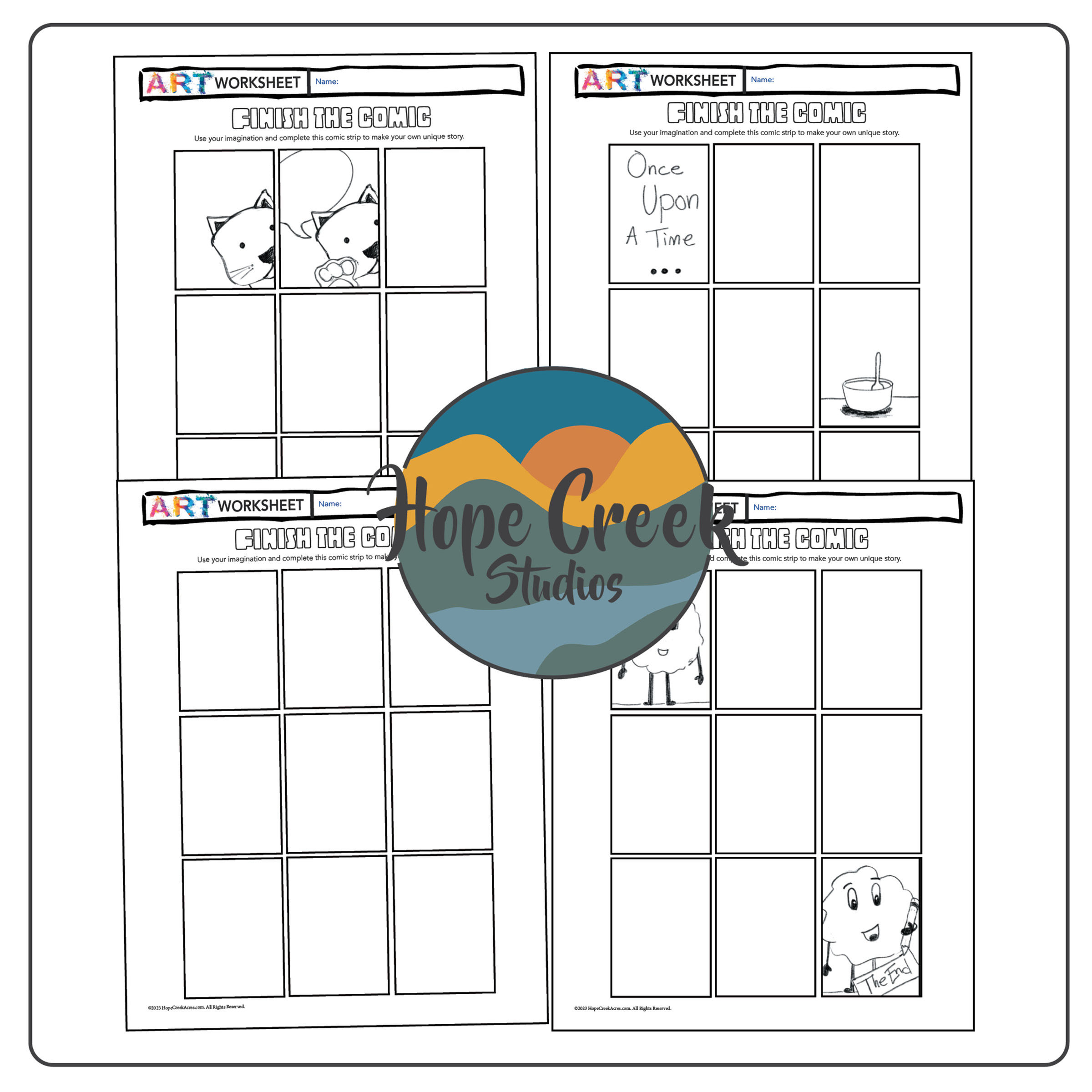 Art Drawing Illustrating Finish the Comic Strip Worksheet Handout Template