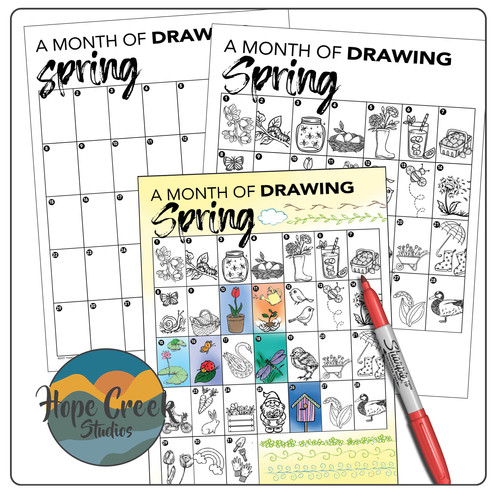 Art Month Calendar Drawing Coloring Spring March April May Prompts ...