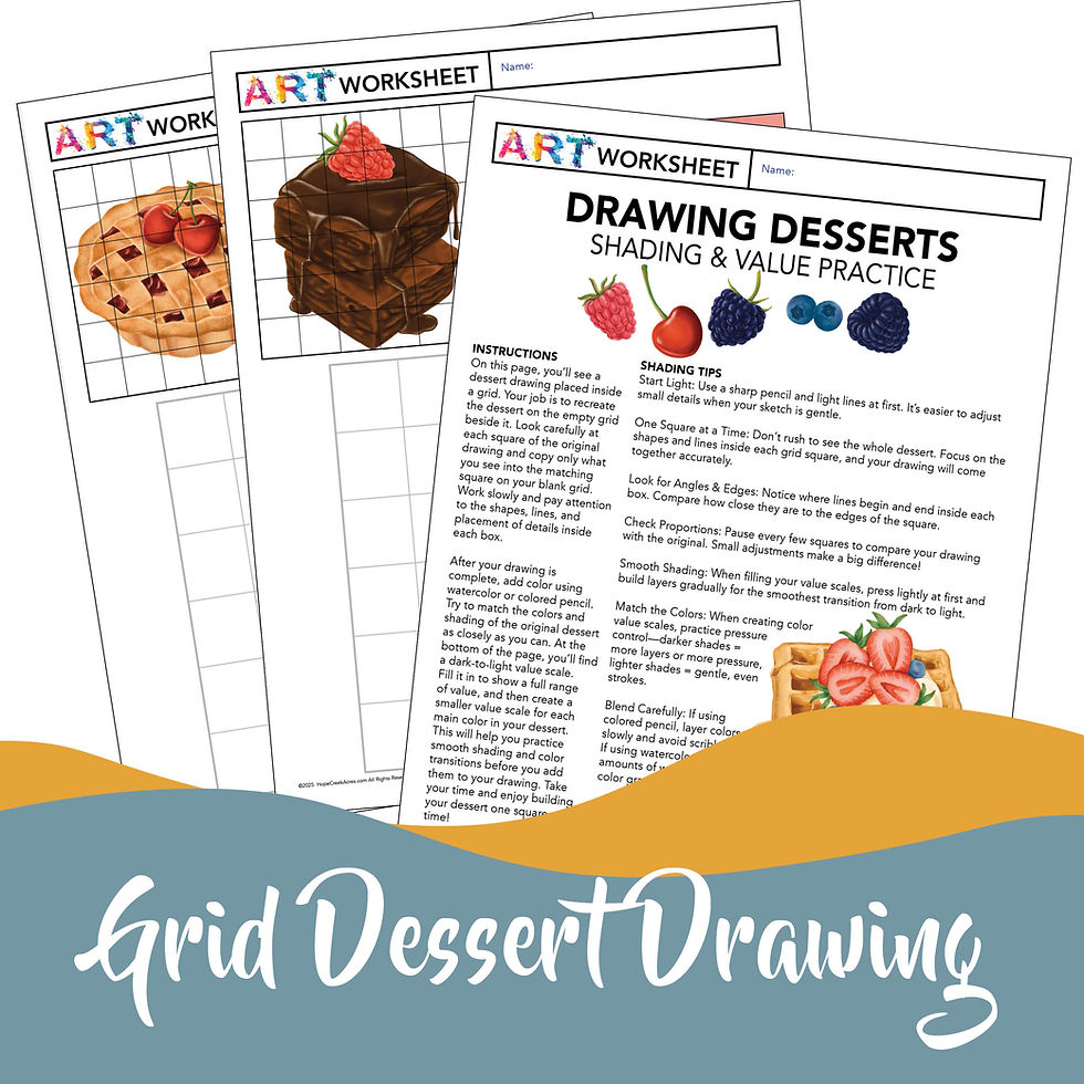 Dessert Grid Drawing Worksheets – Observation, Value, & Shading ...