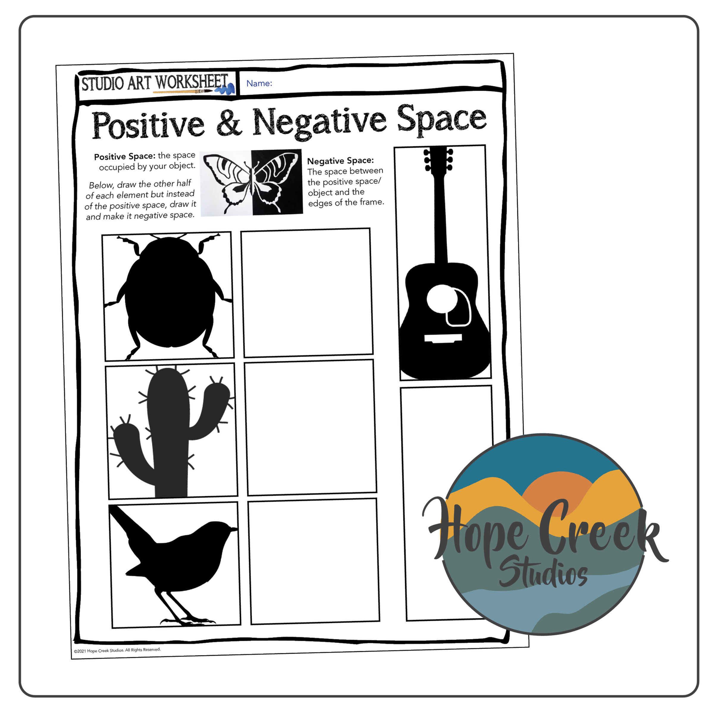 Art Drawing Positive & Negative Space Worksheet Activity Page Sub Plan Handout