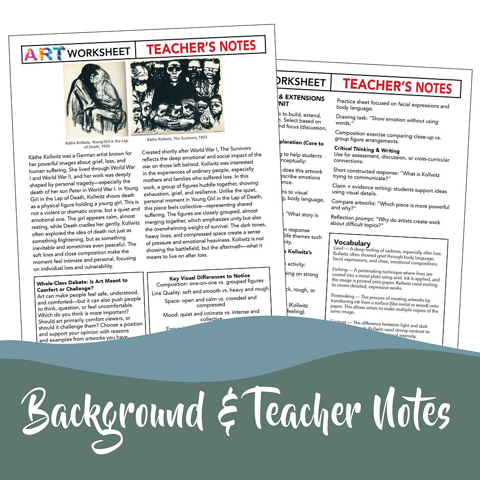Thumbnail: Käthe Kollwitz Art Lesson Activities | Compare Contrast Worksheet Expressionism