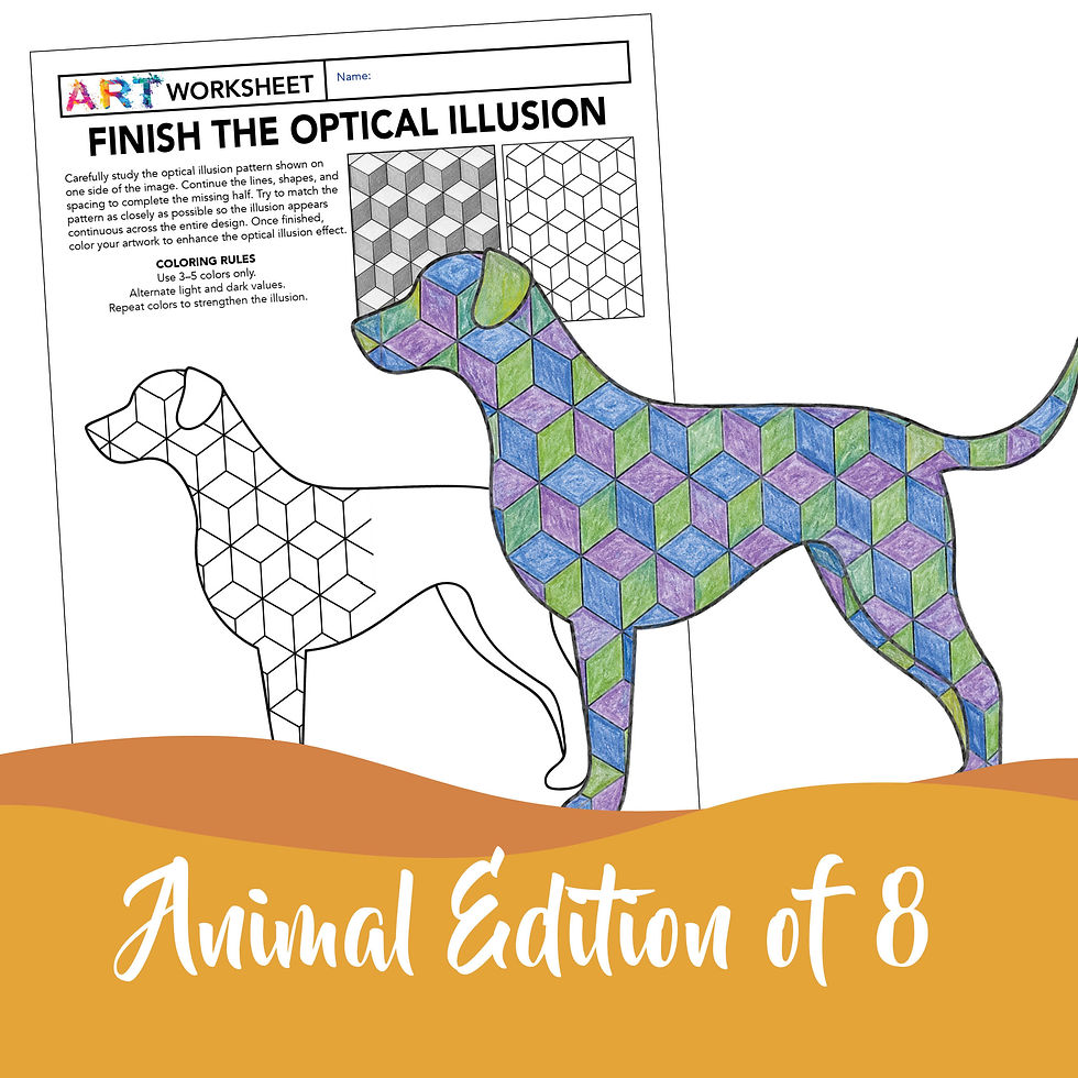 Thumbnail: Finish the Optical Illusion Animals Art Worksheets | Op Art Drawing Activities