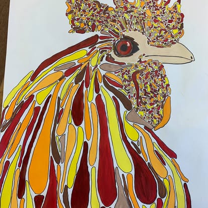 rooster analogous contour line art project