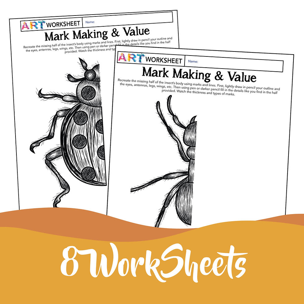 Thumbnail: Art Mark Making Pen & Ink Pencil Drawing Value INSECT BUGS Worksheet Technique