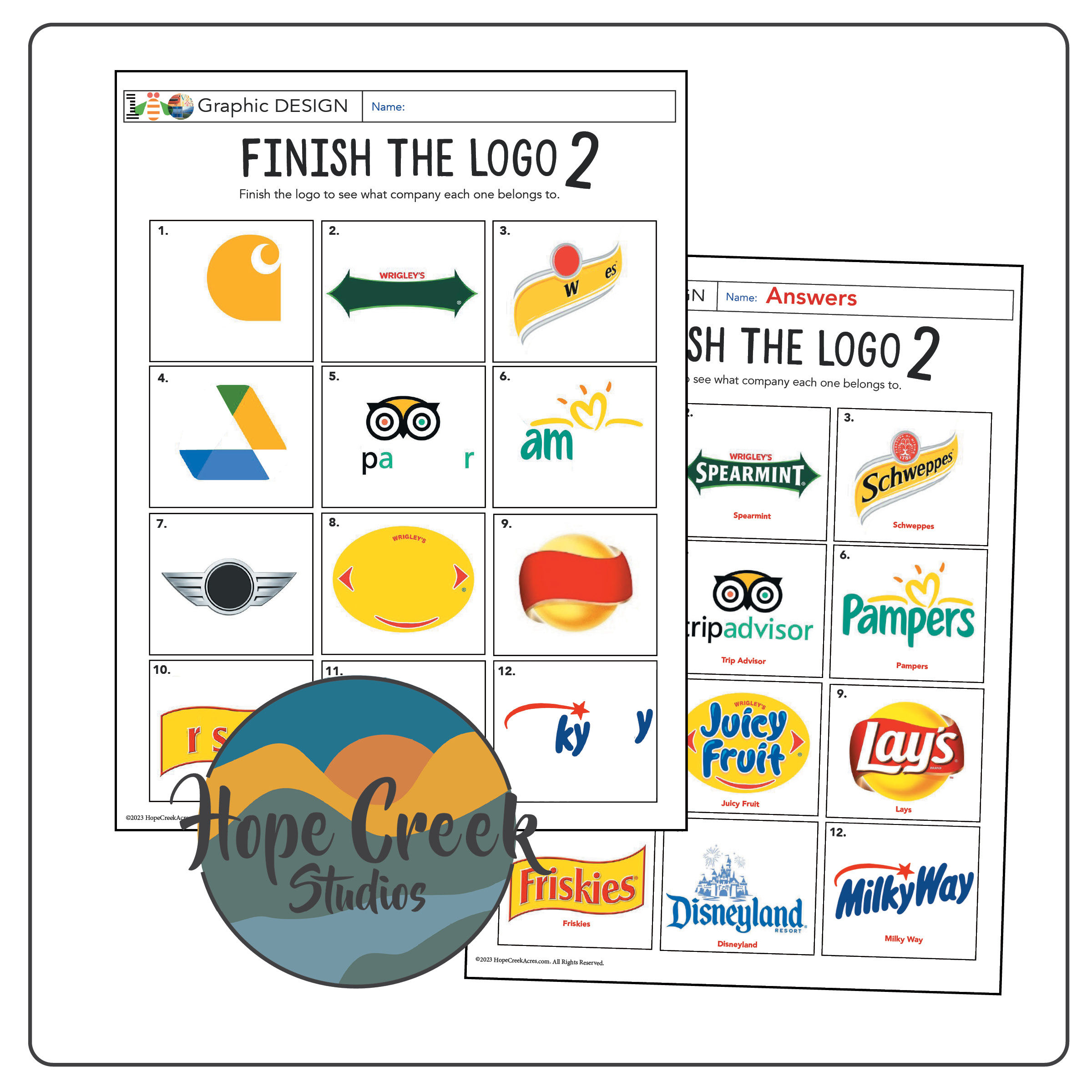 Graphic Art Design Finish the Famous Logo Worksheet Handout Lesson Activity #2