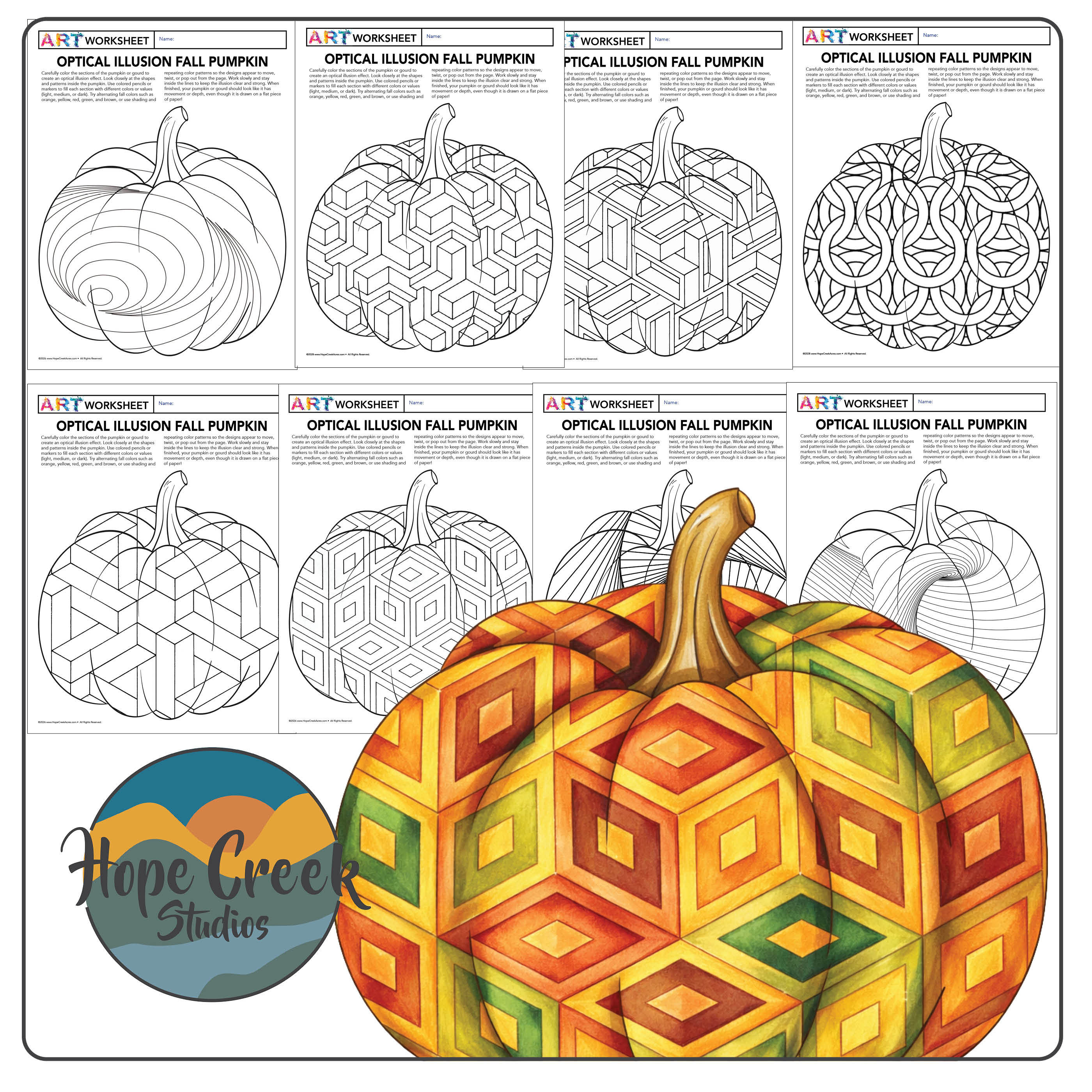 Optical Illusion Pumpkin Coloring Pages Op Art Art Activity Fall Autumn Sub Plan