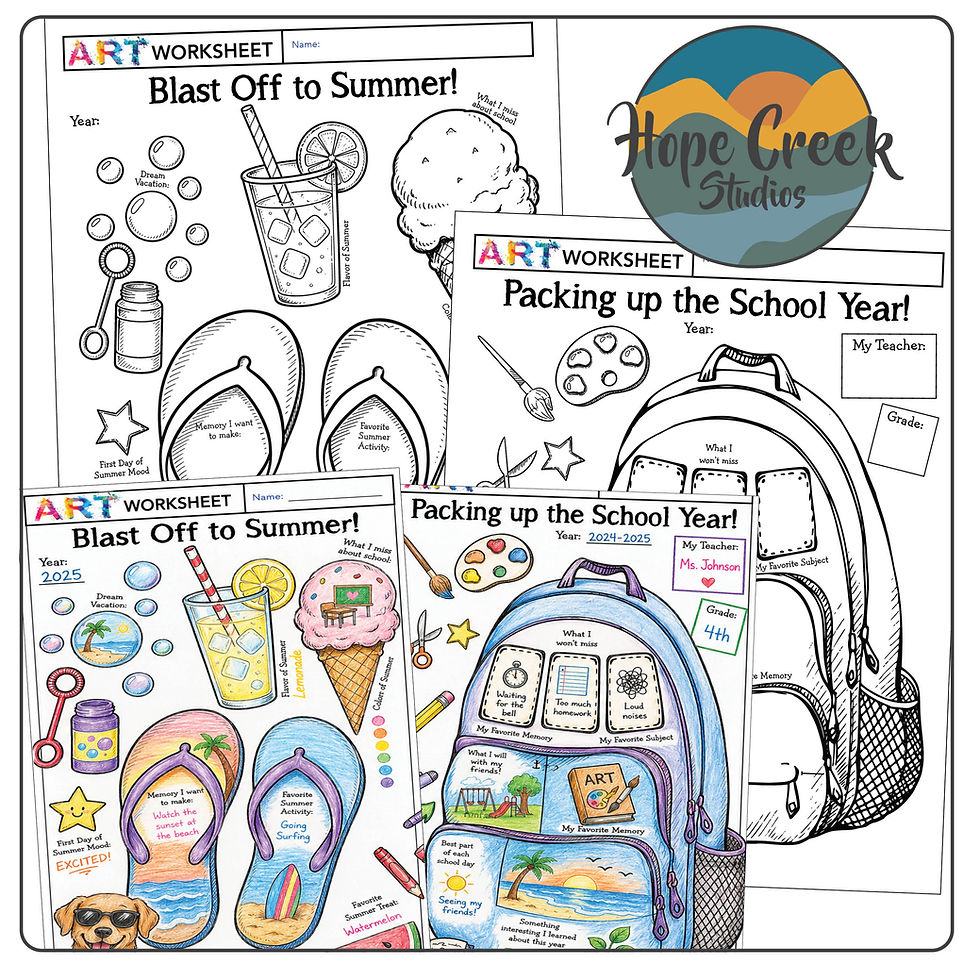 Thumbnail: End of Year Art Worksheets | Packing Up the School Year + Blast Off to Summer
