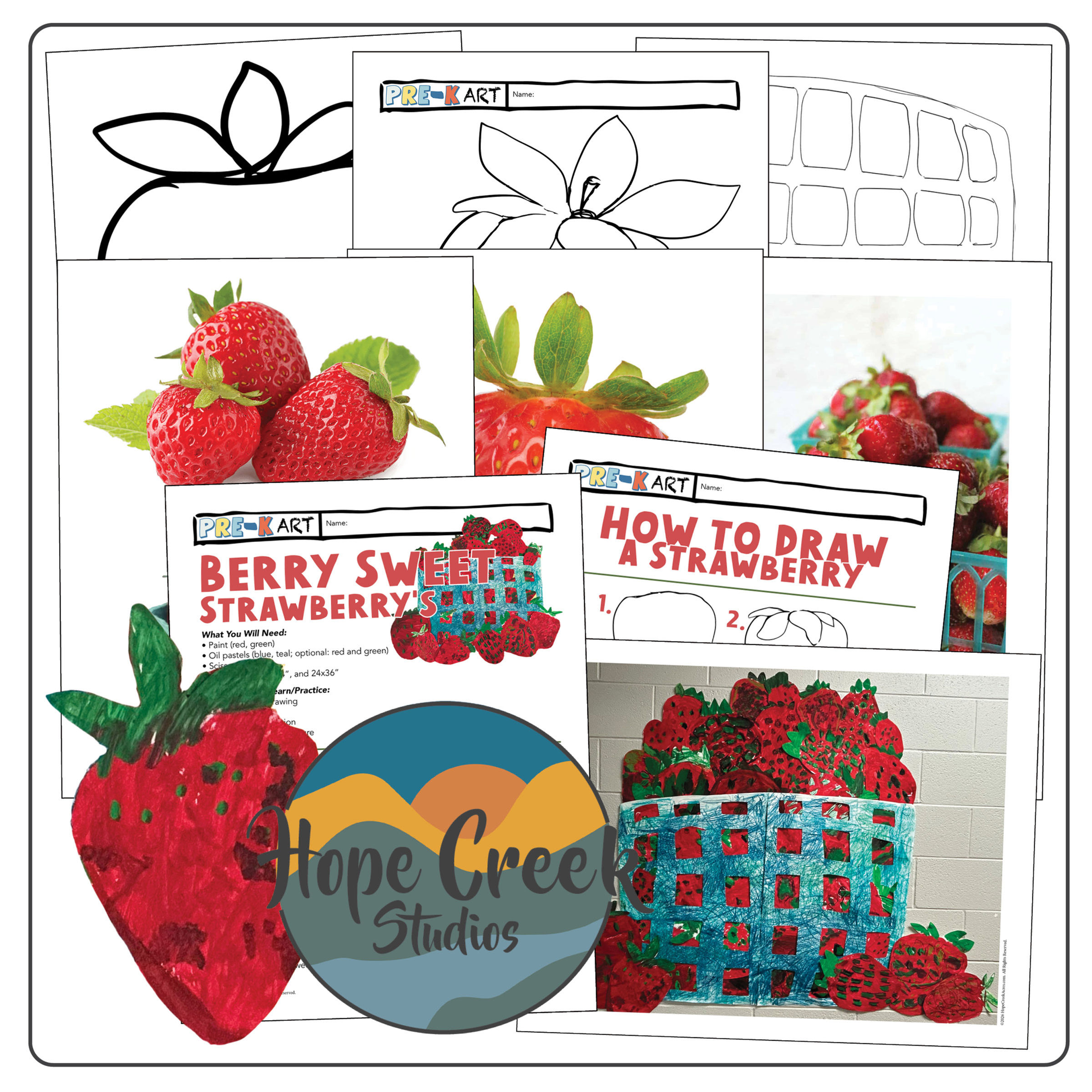 Collaborative Strawberry Basket Art | PreK & K–3 Bulletin Board Mural Project
