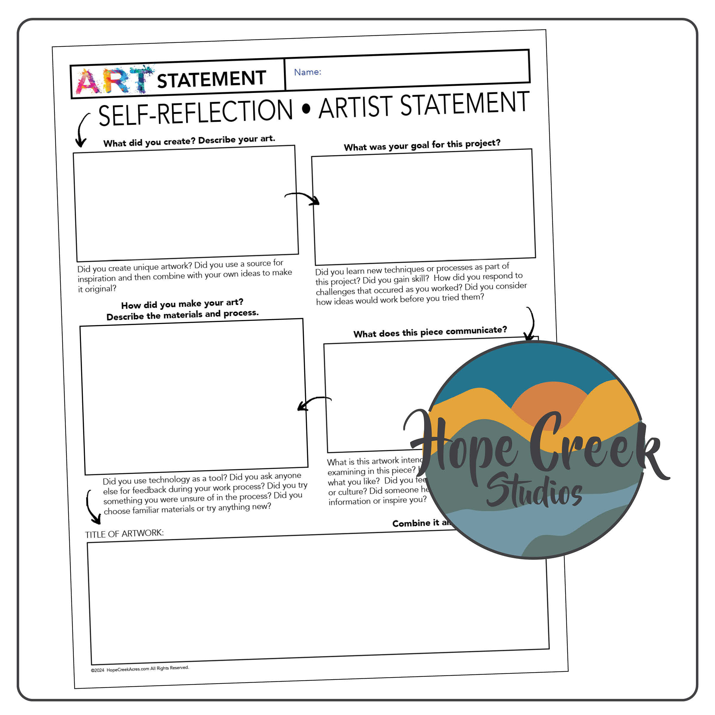 Art Project Lesson Artwork Self Reflection & Artist Statement Worksheet Analysis