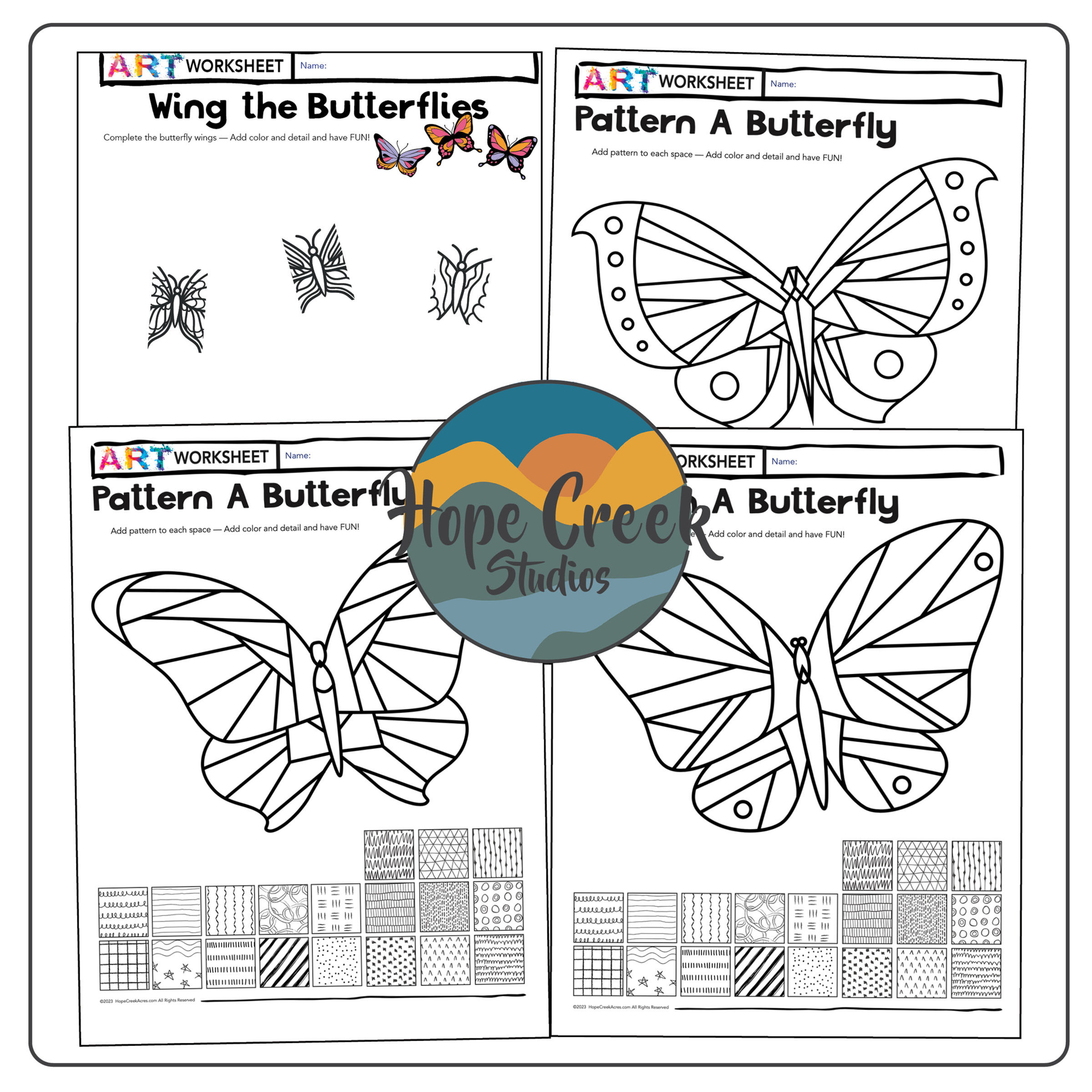 Art Drawing Pattern Zentangle Symmetry Butterflies Worksheet Sub Plan