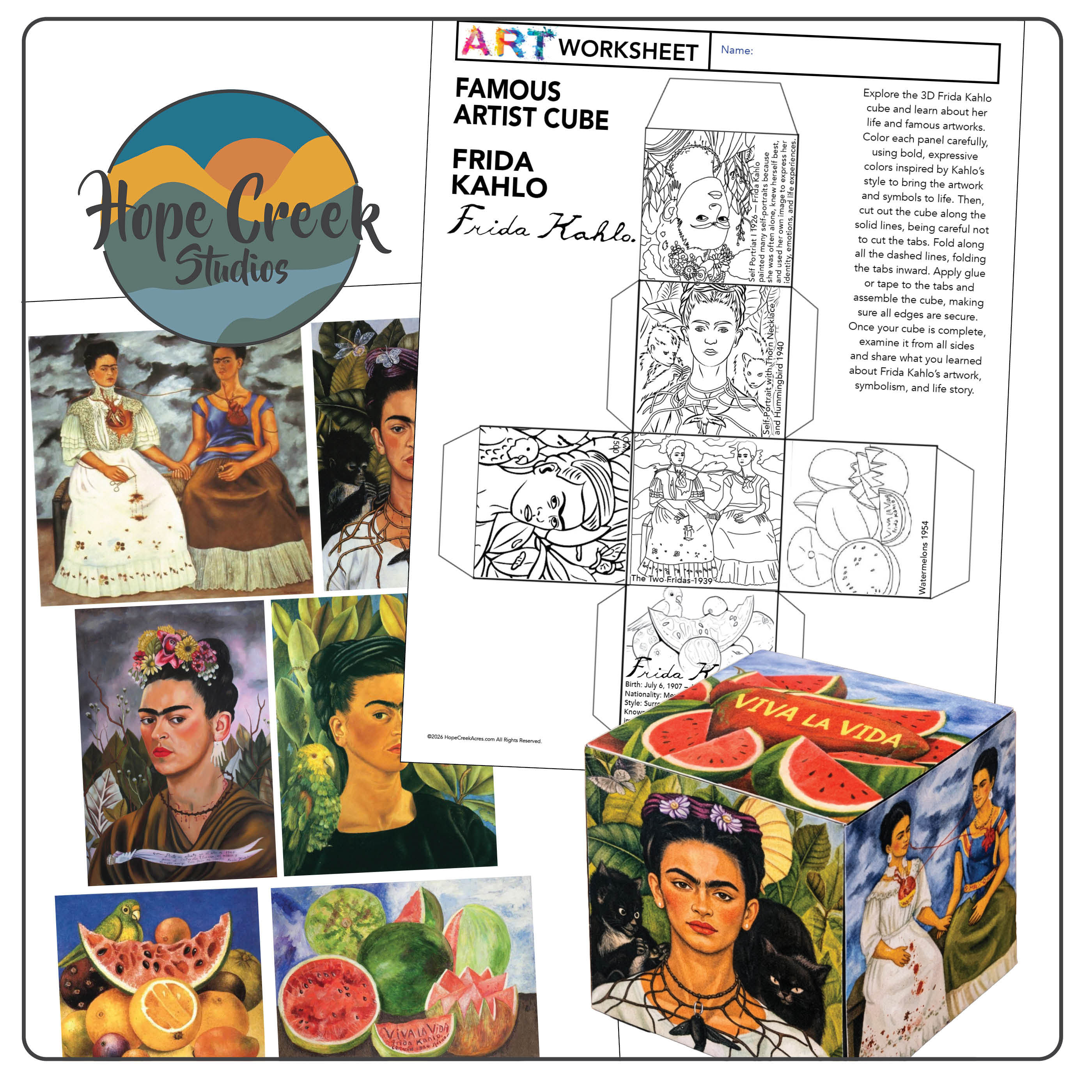 Frida Kahlo 3D Art Cube Facts | Modern Art & Mexican Artist Art History Activity