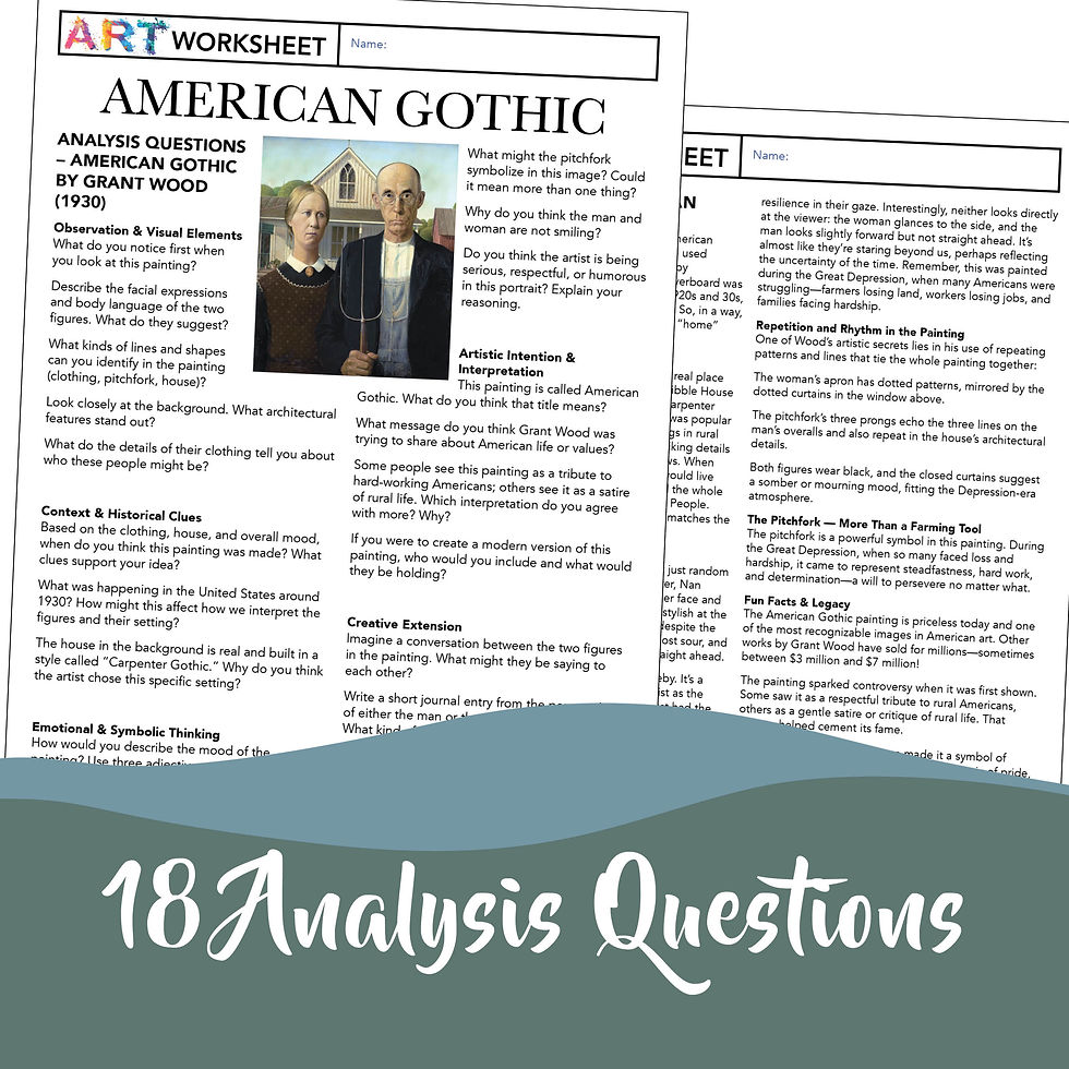Thumbnail: Art History American Gothic Grant Wood Analysis Worksheet Lesson Meme Parody