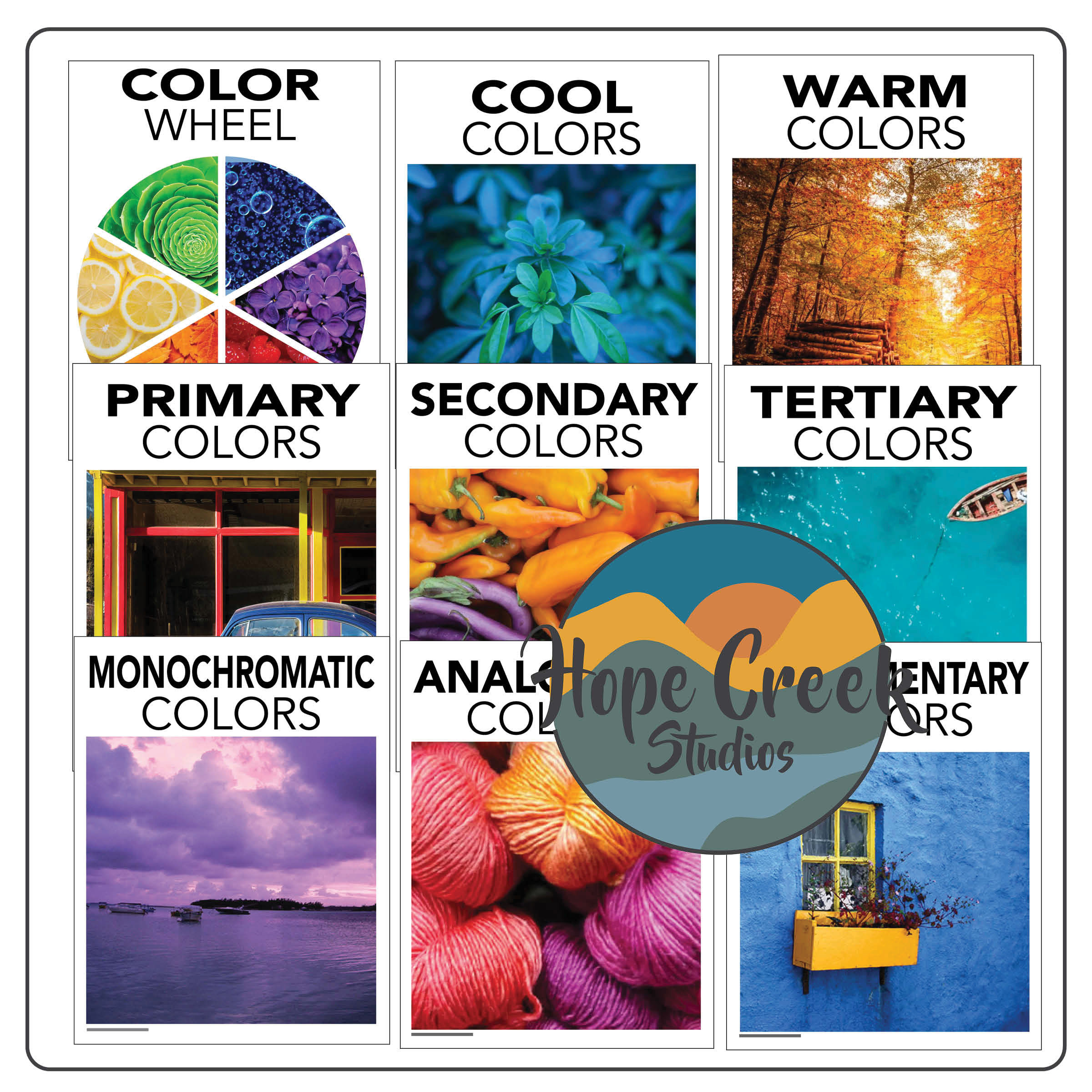 Art Room Posters – Color Wheel & Theory Charts: Warm/Cool, Monochrome